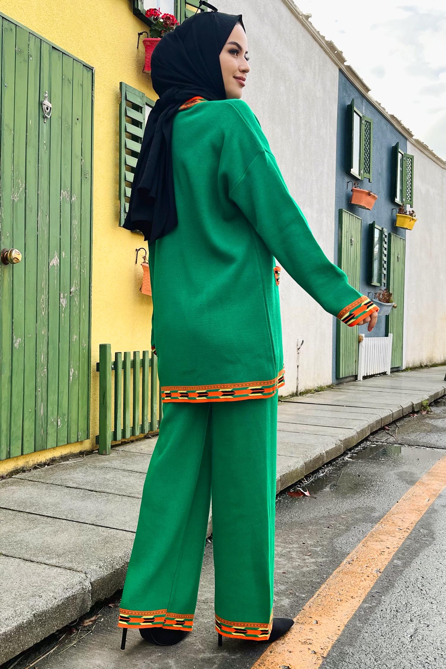 21802-YESIL Triko Tunik Pantolon - 6
