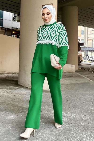 21808-YESIL Triko Tunik Pantolon 