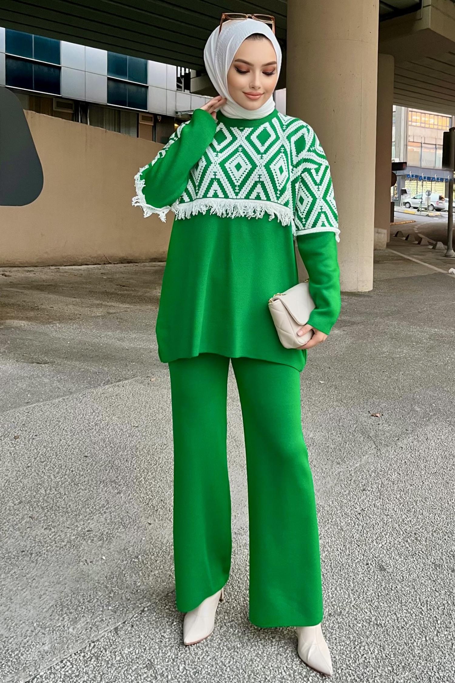 21808-YESIL Triko Tunik Pantolon - 2