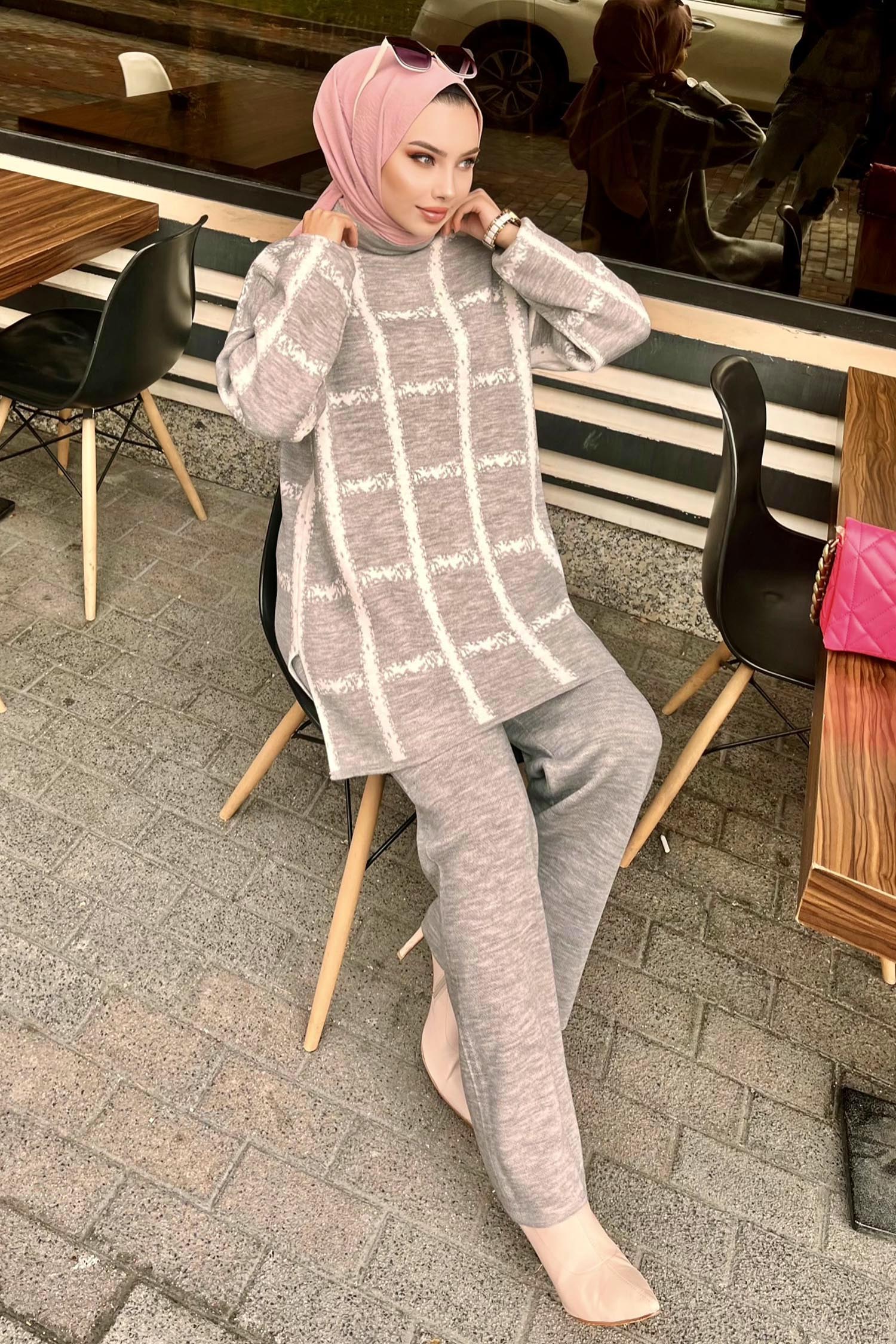 21831-GRI Triko Tunik Pantolon - 1