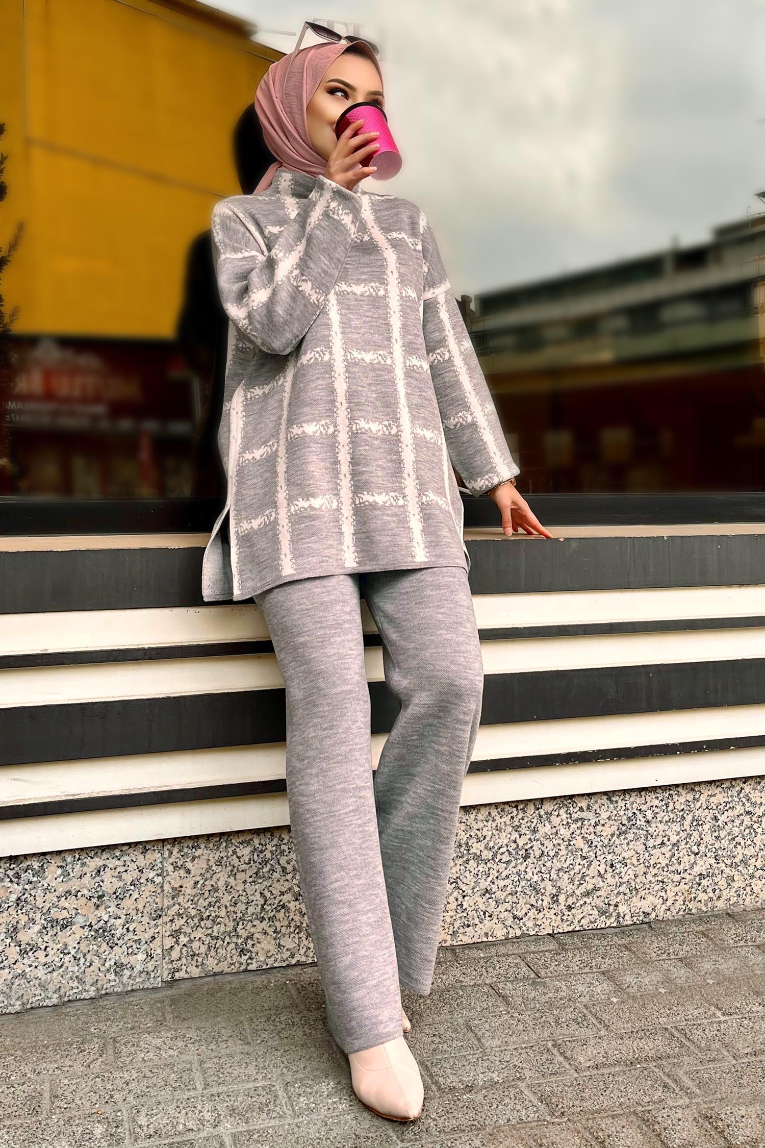 21831-GRI Triko Tunik Pantolon - 2