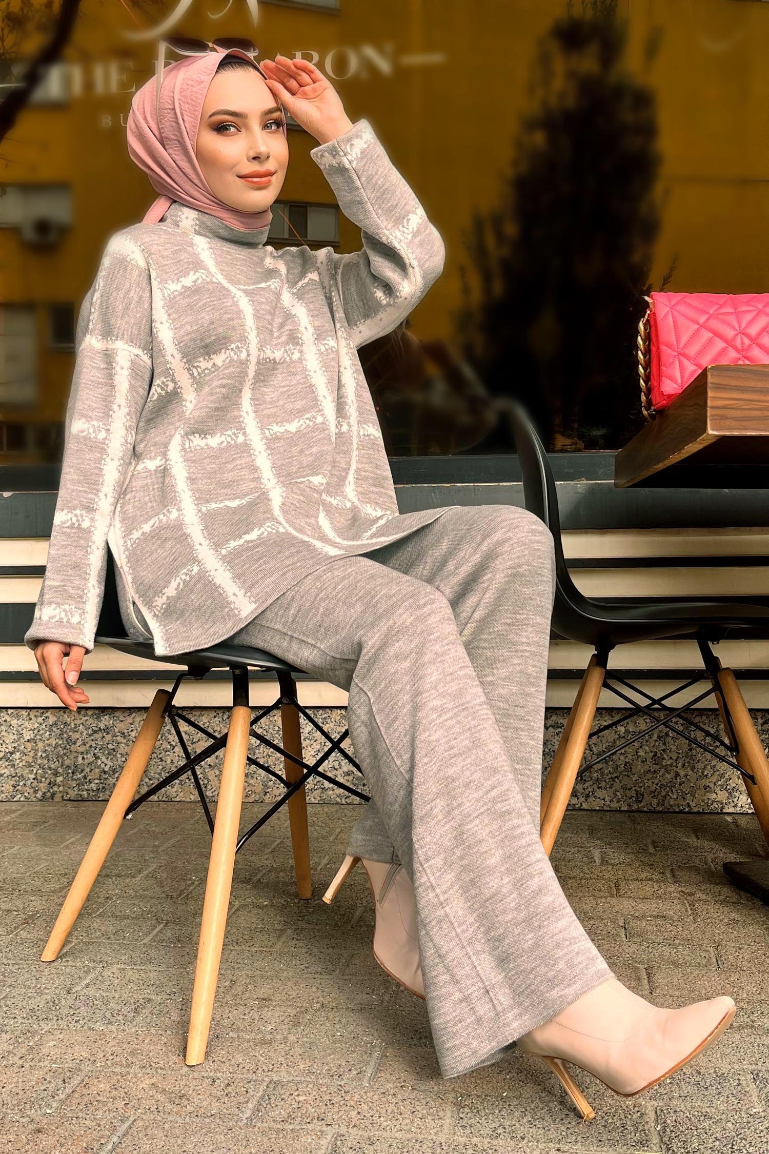 21831-GRI Triko Tunik Pantolon - 3