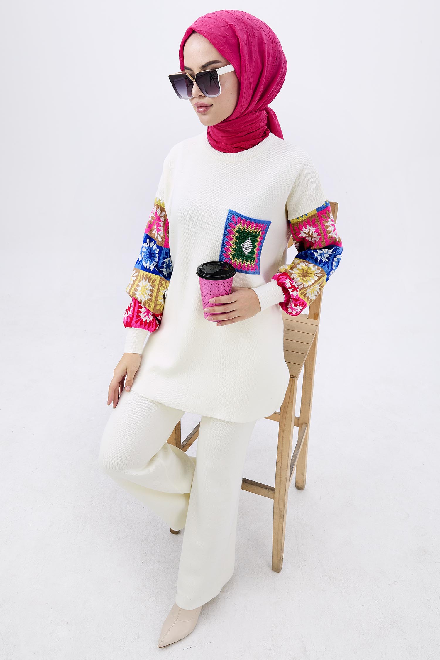 21833-EKRU Triko Tunik Pantolon - 1