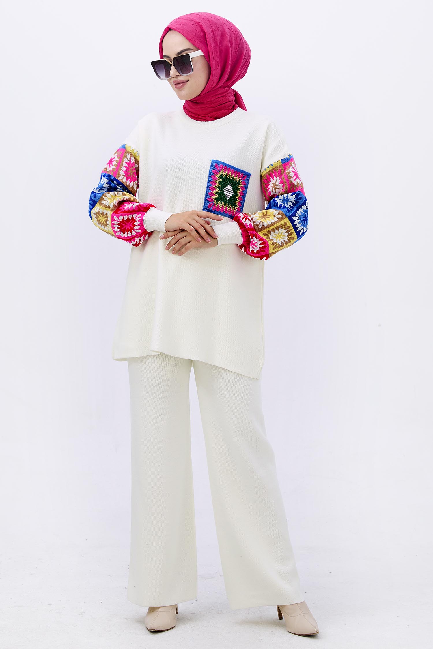 21833-EKRU Triko Tunik Pantolon - 2