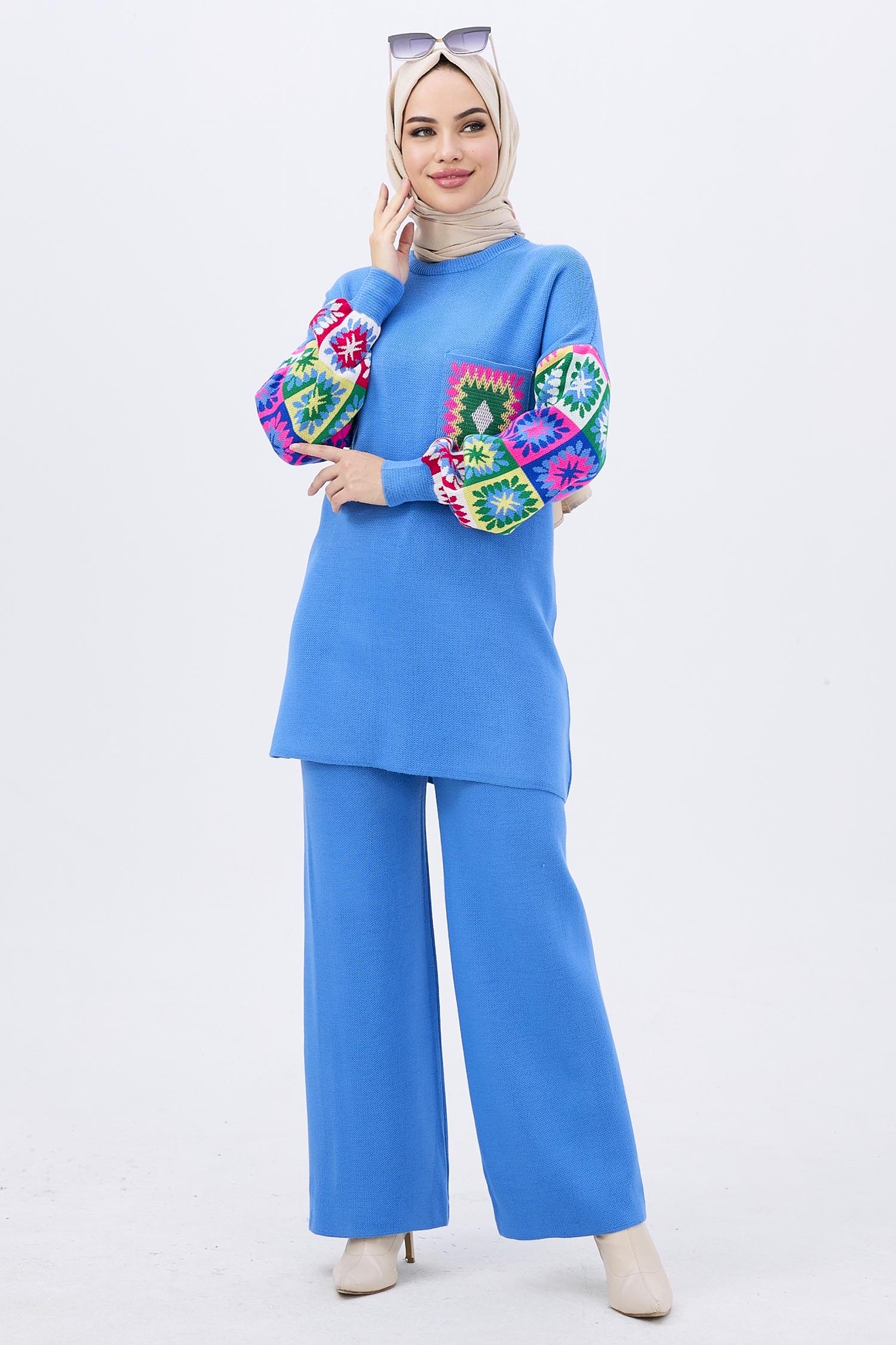 21833-INDIGO Triko Tunik Pantolon - 2