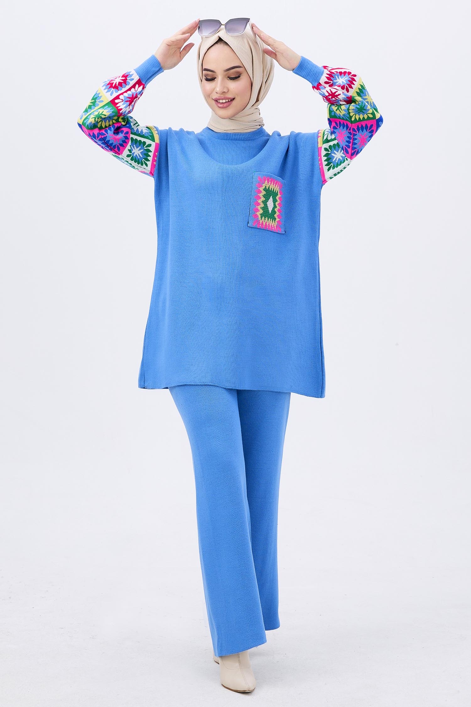 21833-INDIGO Triko Tunik Pantolon - 5