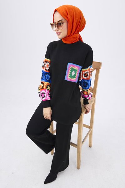 21833-SIYAH Triko Tunik Pantolon 