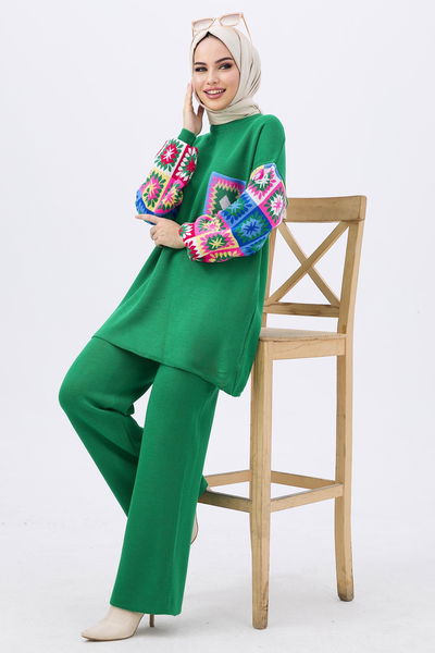 21833-YESIL Triko Tunik Pantolon 