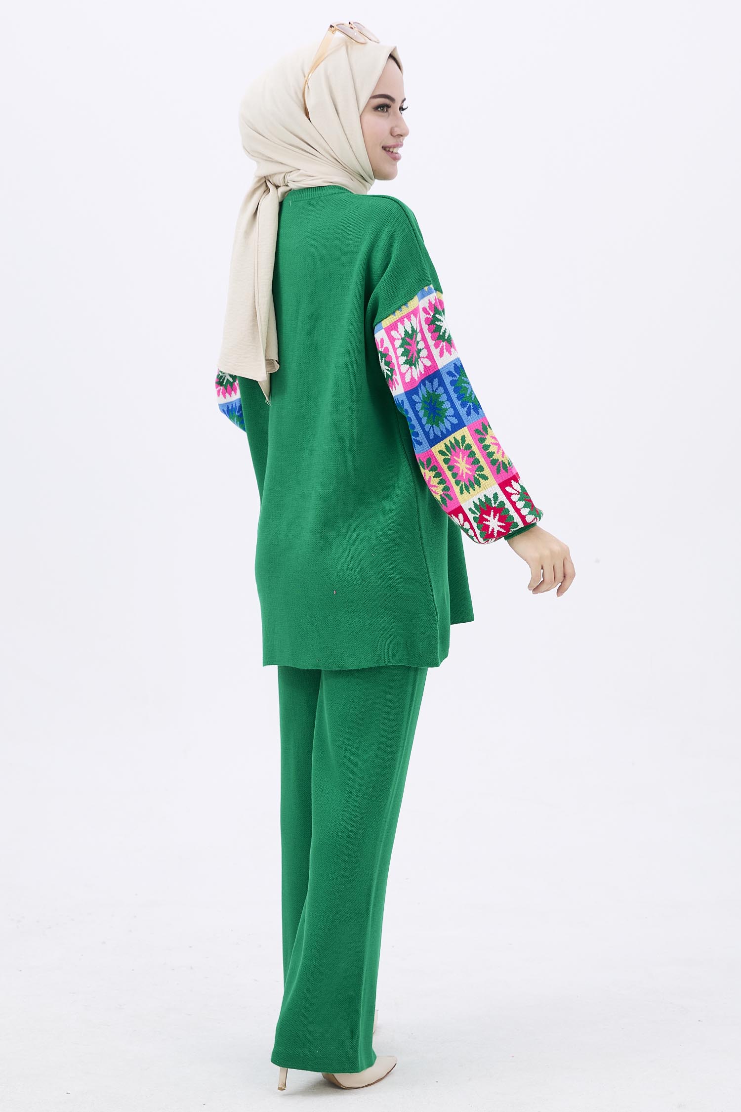 21833-YESIL Triko Tunik Pantolon - 6