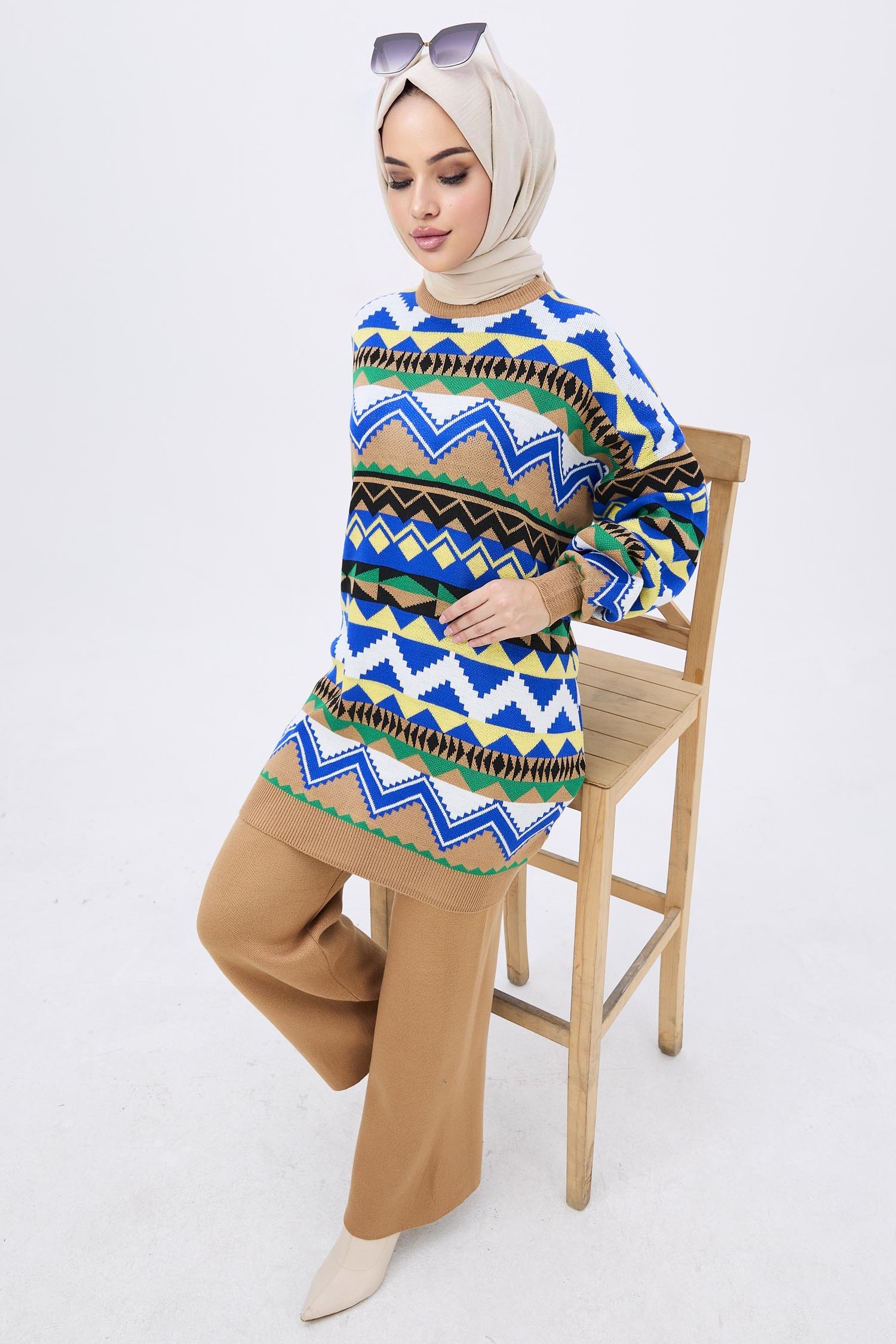 21834-VIZON Etnik Desen Triko Takım - 2