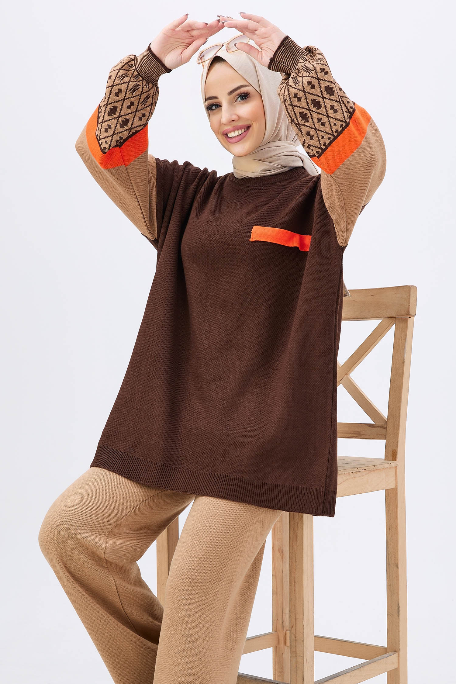 21840-KAHVE Triko Tunik Pantolon - 17