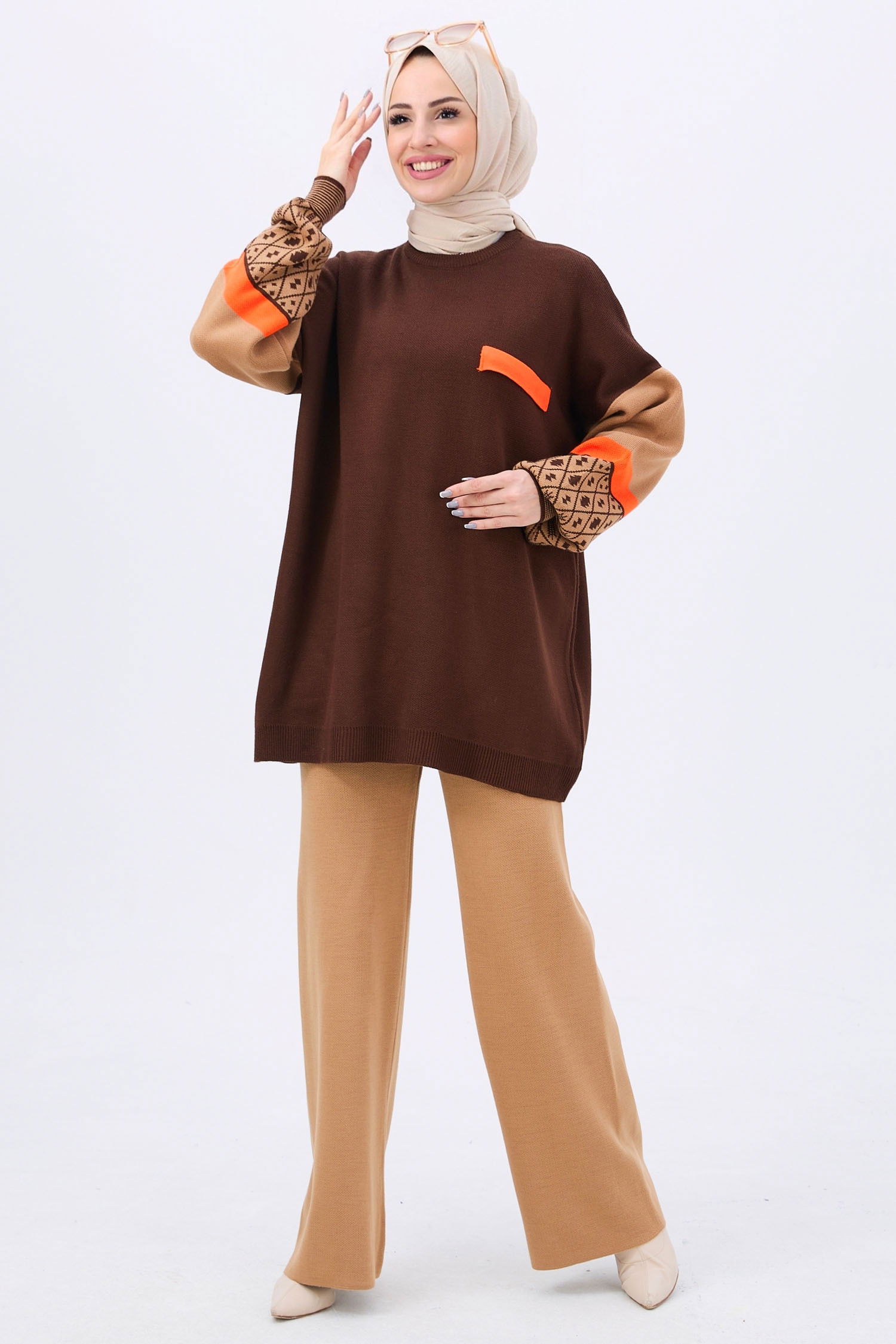 21840-KAHVE Triko Tunik Pantolon - 7