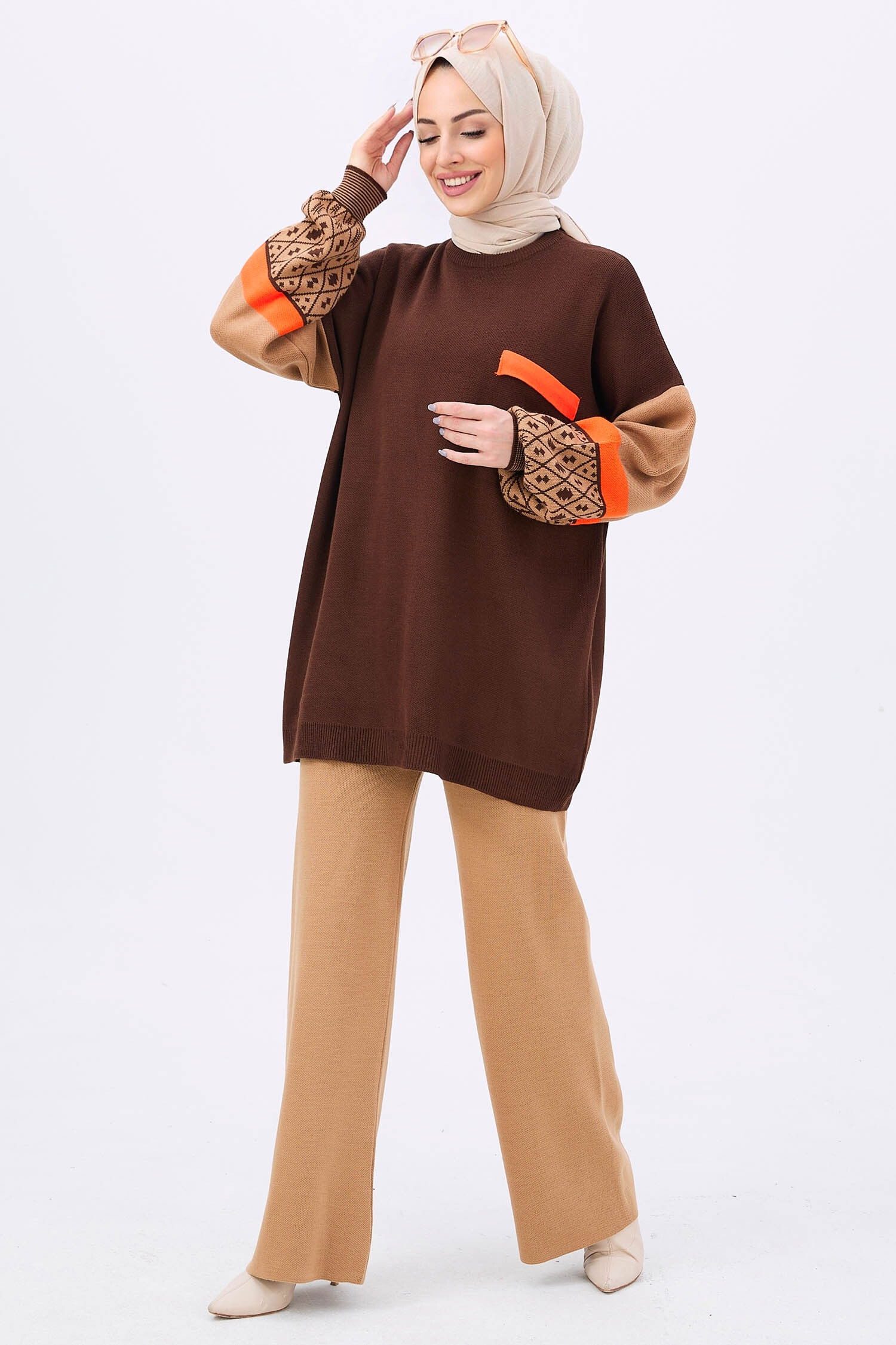 21840-KAHVE Triko Tunik Pantolon - 9