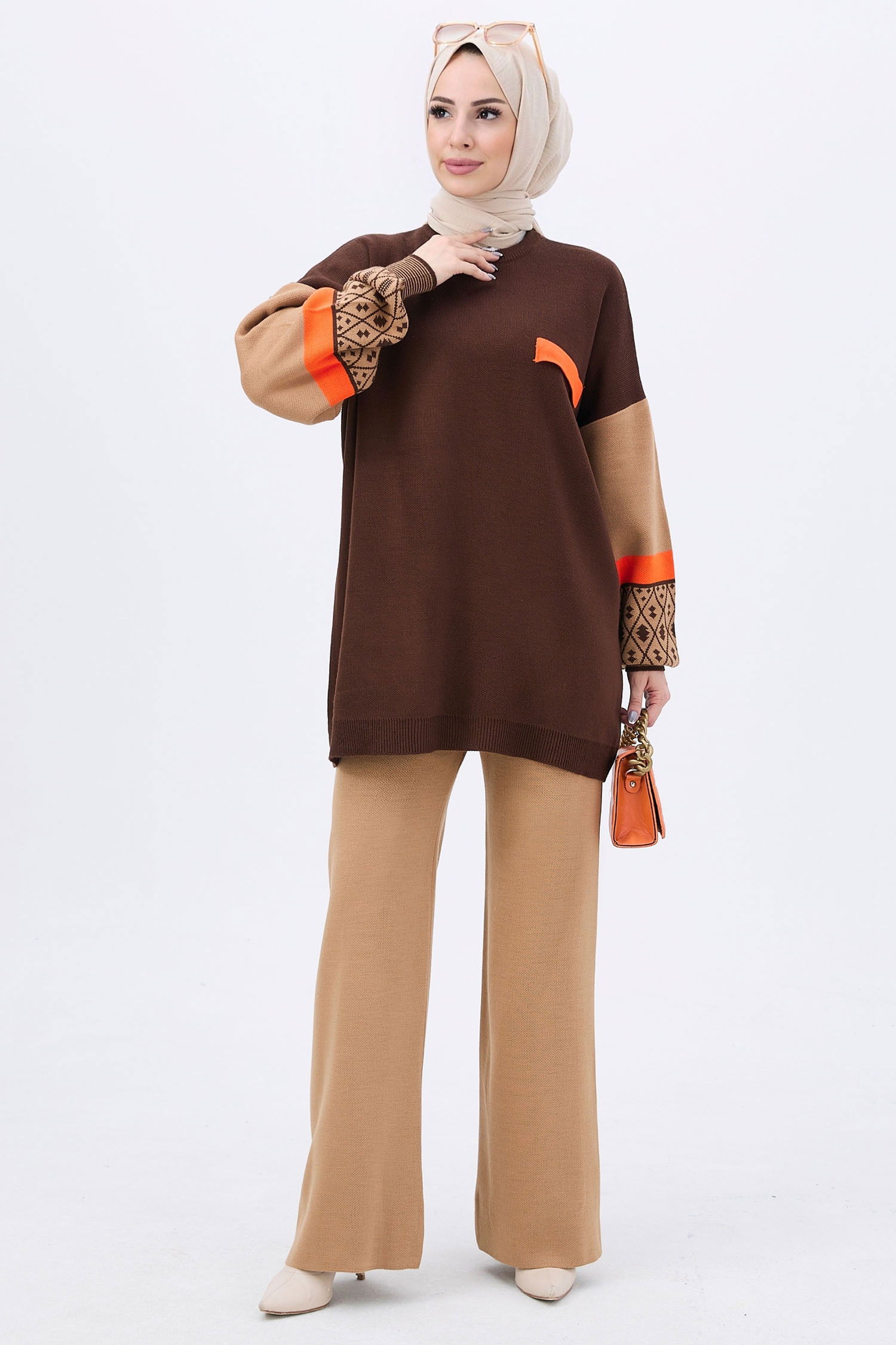 21840-KAHVE Triko Tunik Pantolon - 10