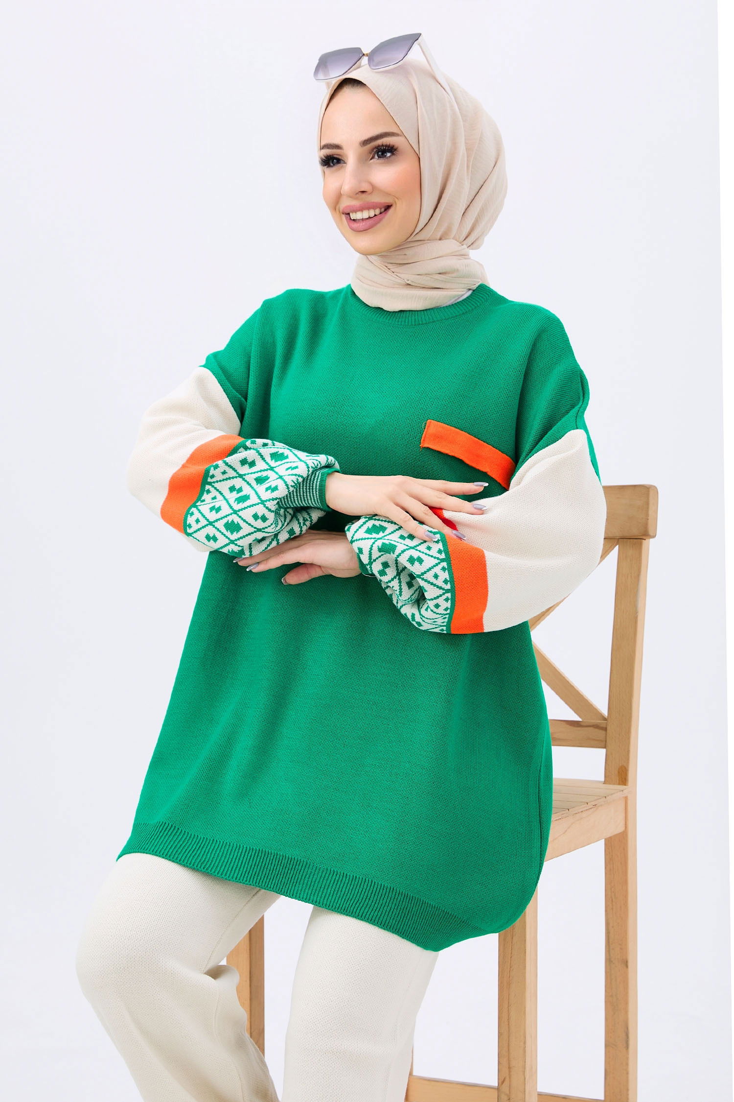 21840-YESIL Triko Tunik Pantolon - 9