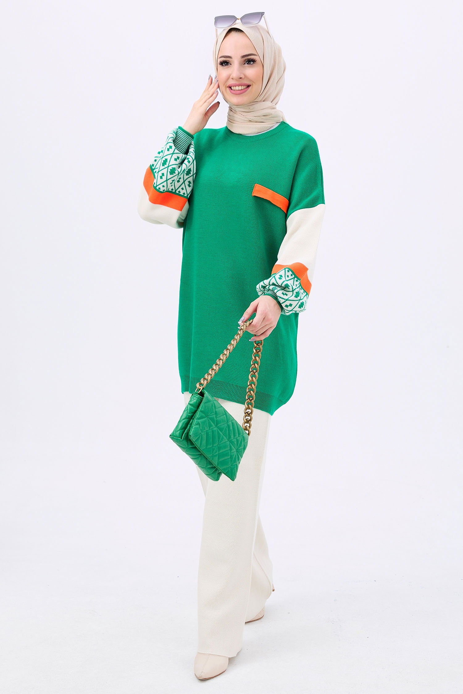 21840-YESIL Triko Tunik Pantolon - 3