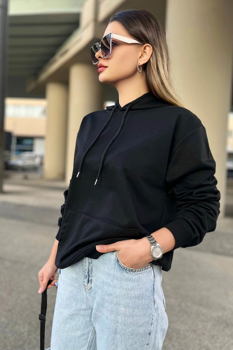 Kapsonlu Sweat Siyah - 23003 - TOFİSA