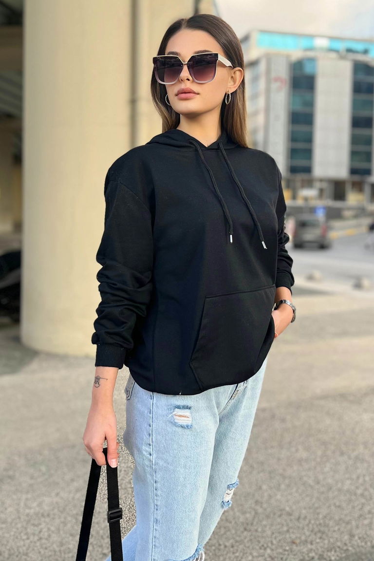 Kapsonlu Sweat Siyah - 23003 - TOFİSA