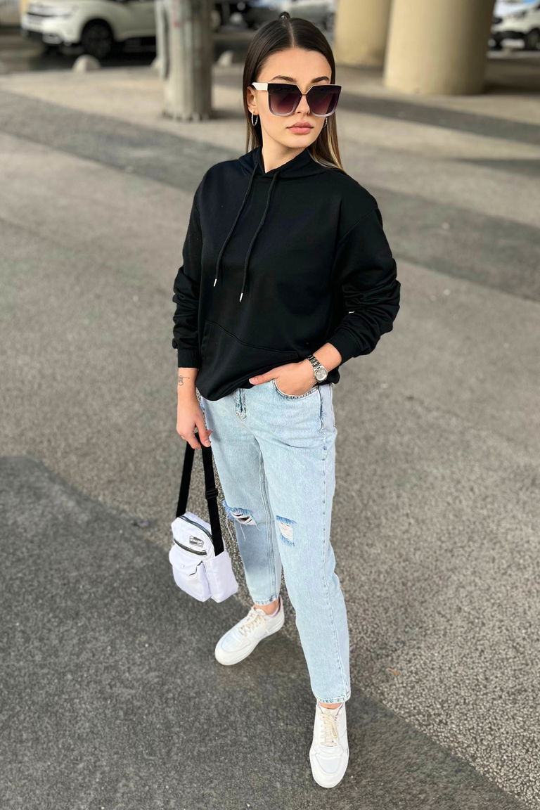 Kapsonlu Sweat Siyah - 23003 - TOFİSA