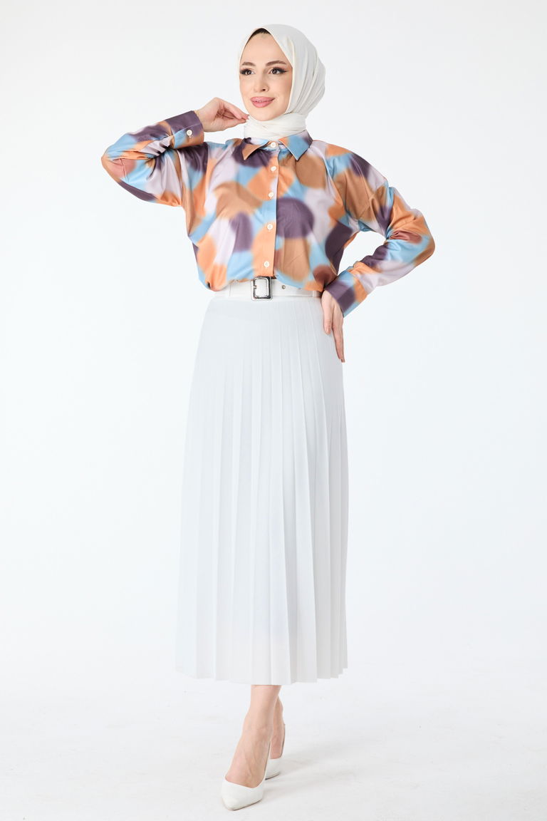 Kemerli Etek Beyaz - 23026 - TOFİSA