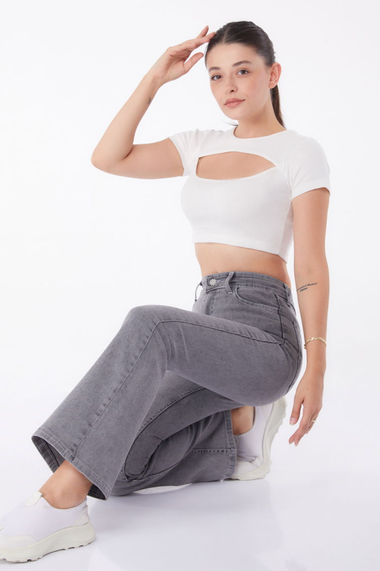 İspanyol Paça Kot Pantolon Antrasit - 23049 - TOFİSA