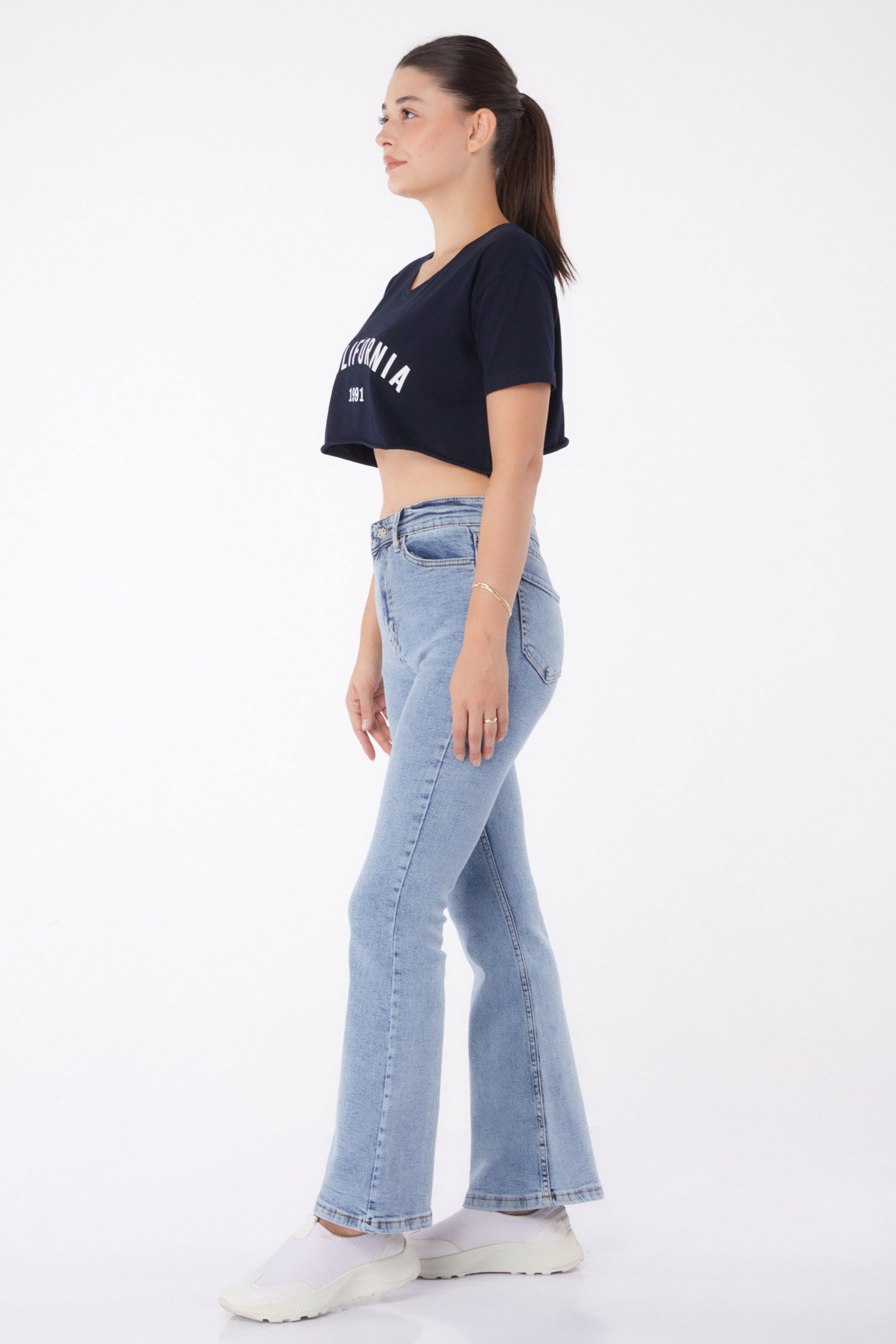 İspanyol Paça Kot Pantolon Buz Mavi - 23049 - 3