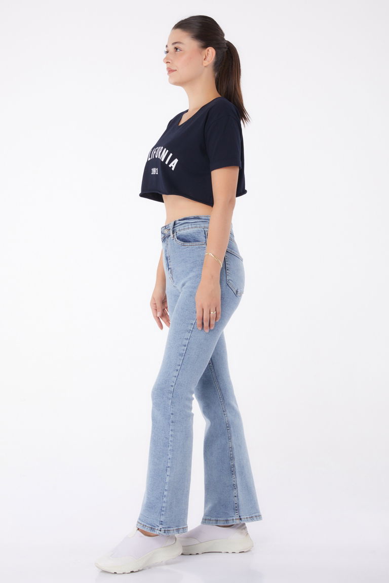 İspanyol Paça Kot Pantolon Buz Mavi - 23049 - TOFİSA