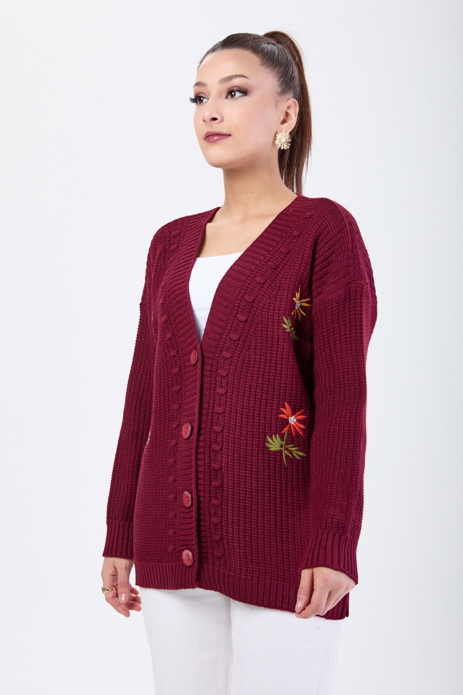 23088-BORDO Triko Hırka - 2