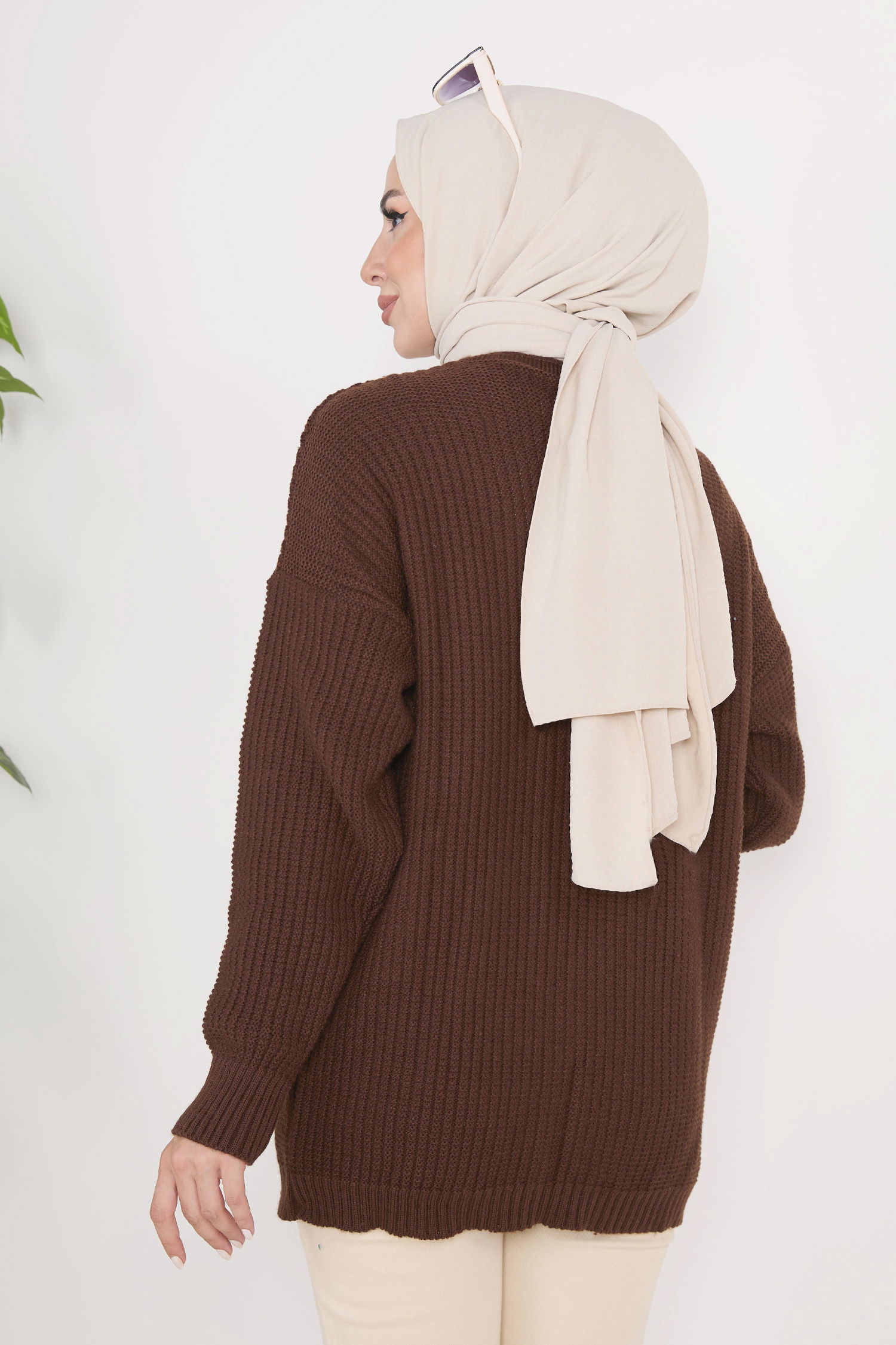 23088-KAHVE Triko Hırka - 6