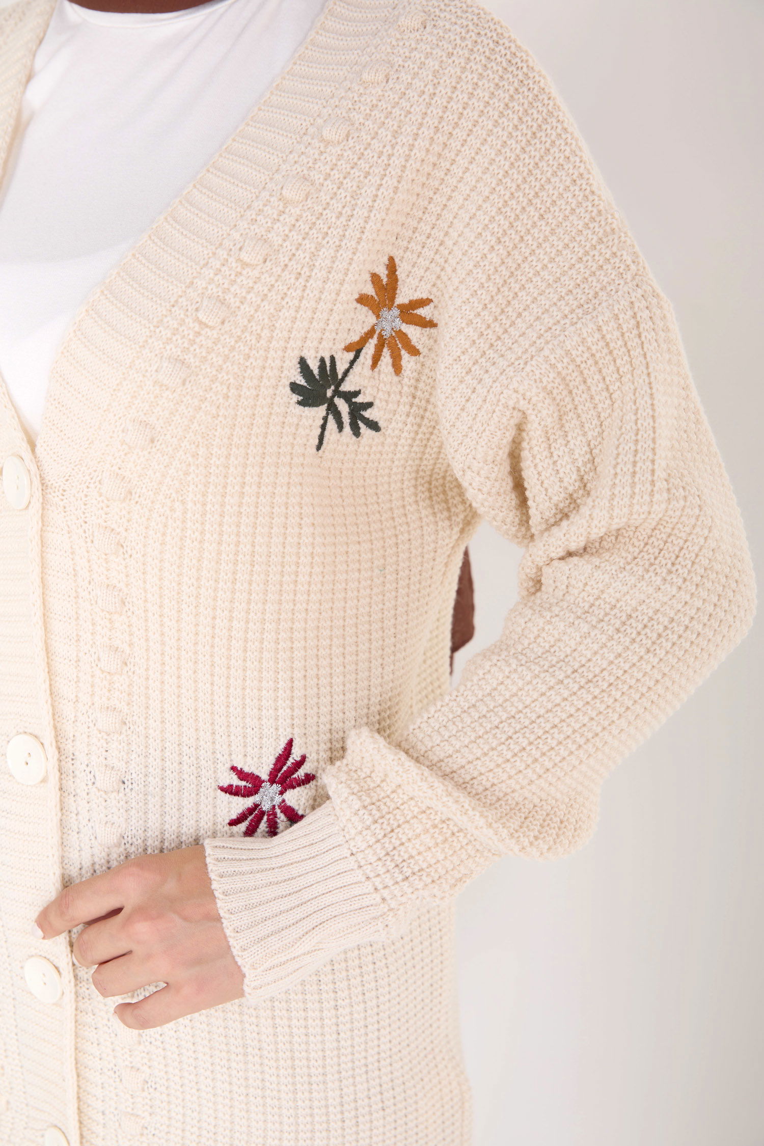 23088-KREM Triko Hırka - 5