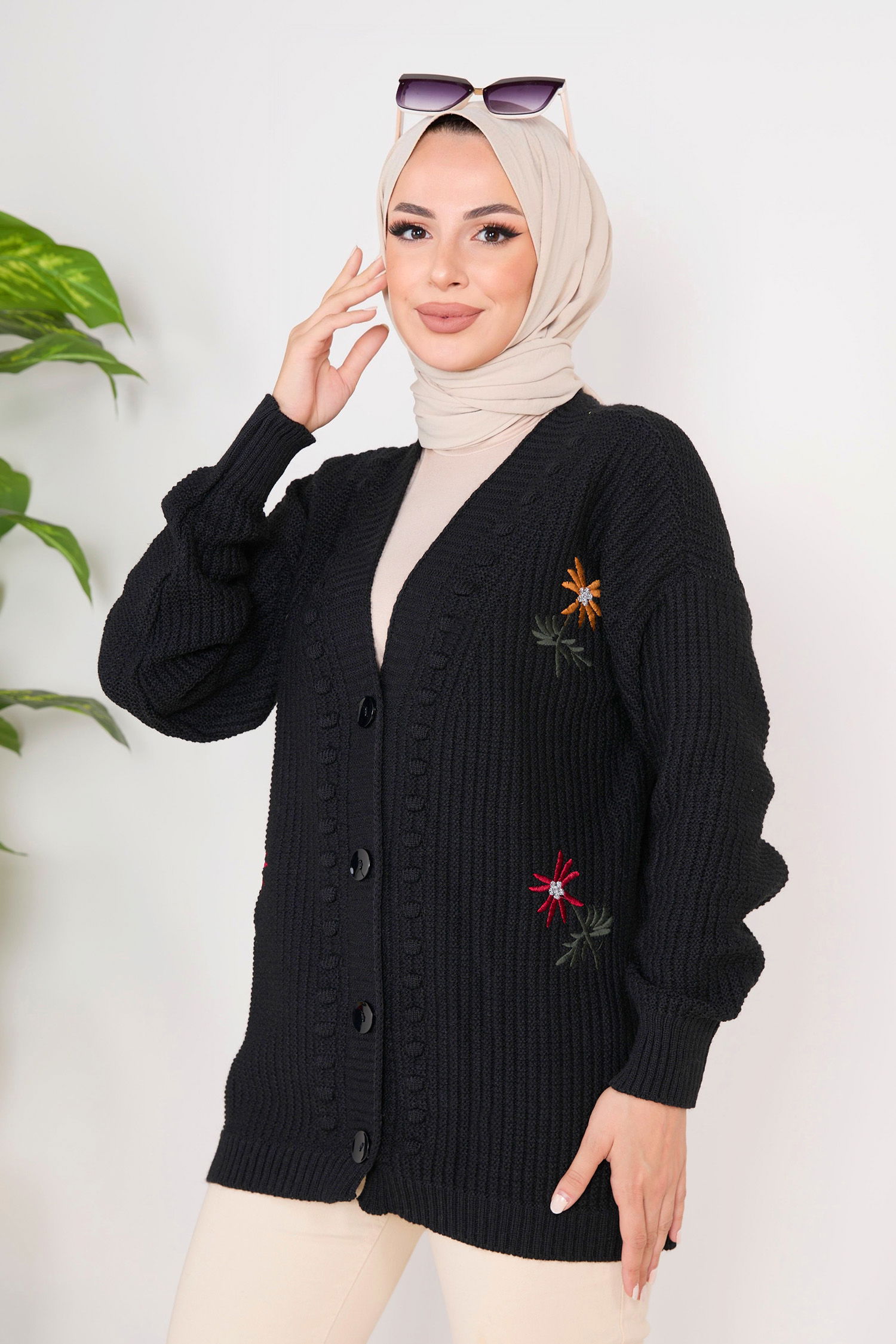 23088-SIYAH Triko Hırka - 2