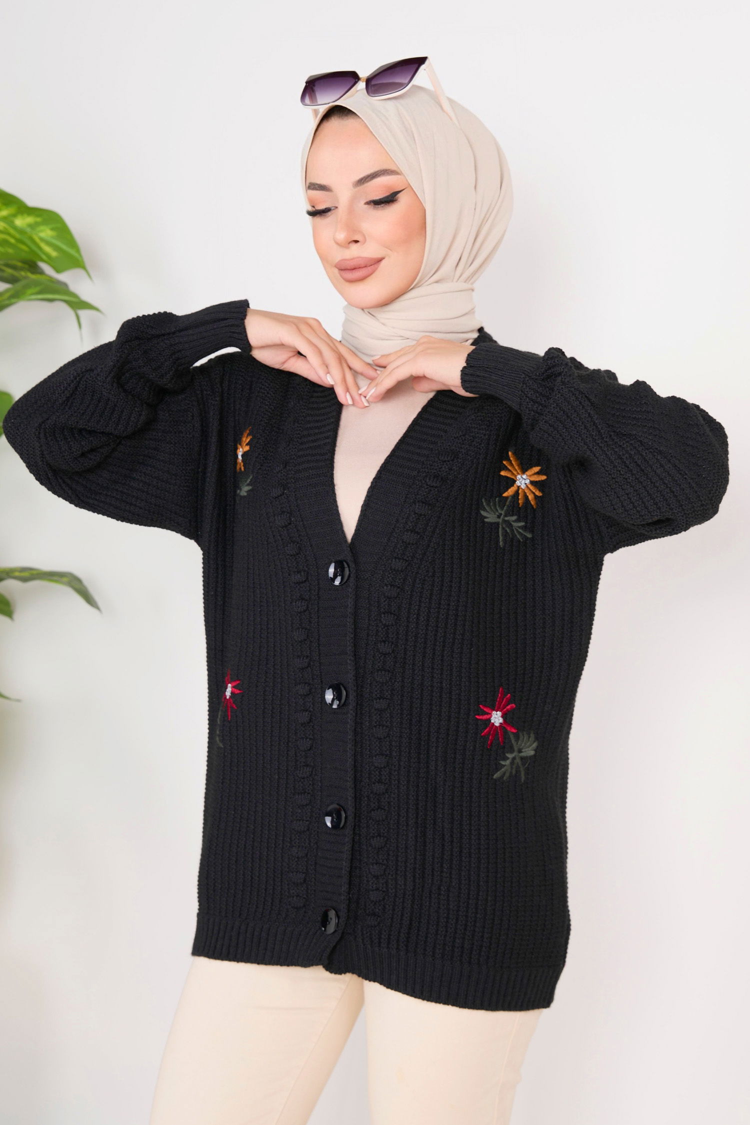 23088-SIYAH Triko Hırka - 3