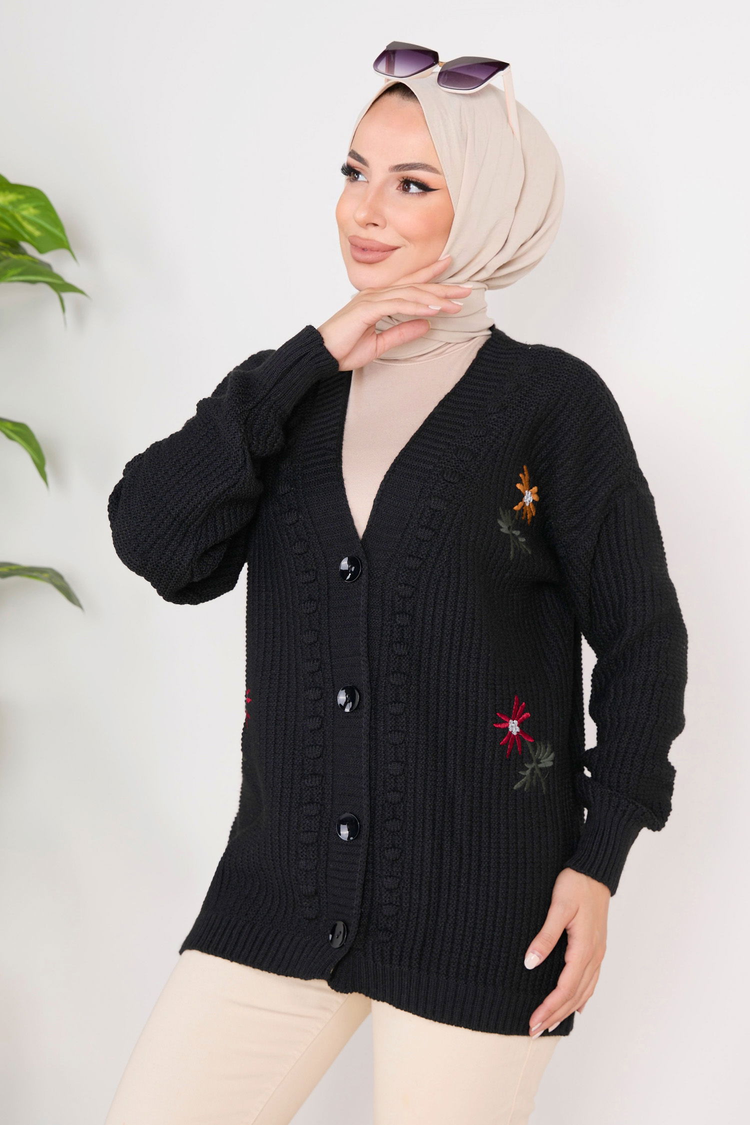 23088-SIYAH Triko Hırka - 4