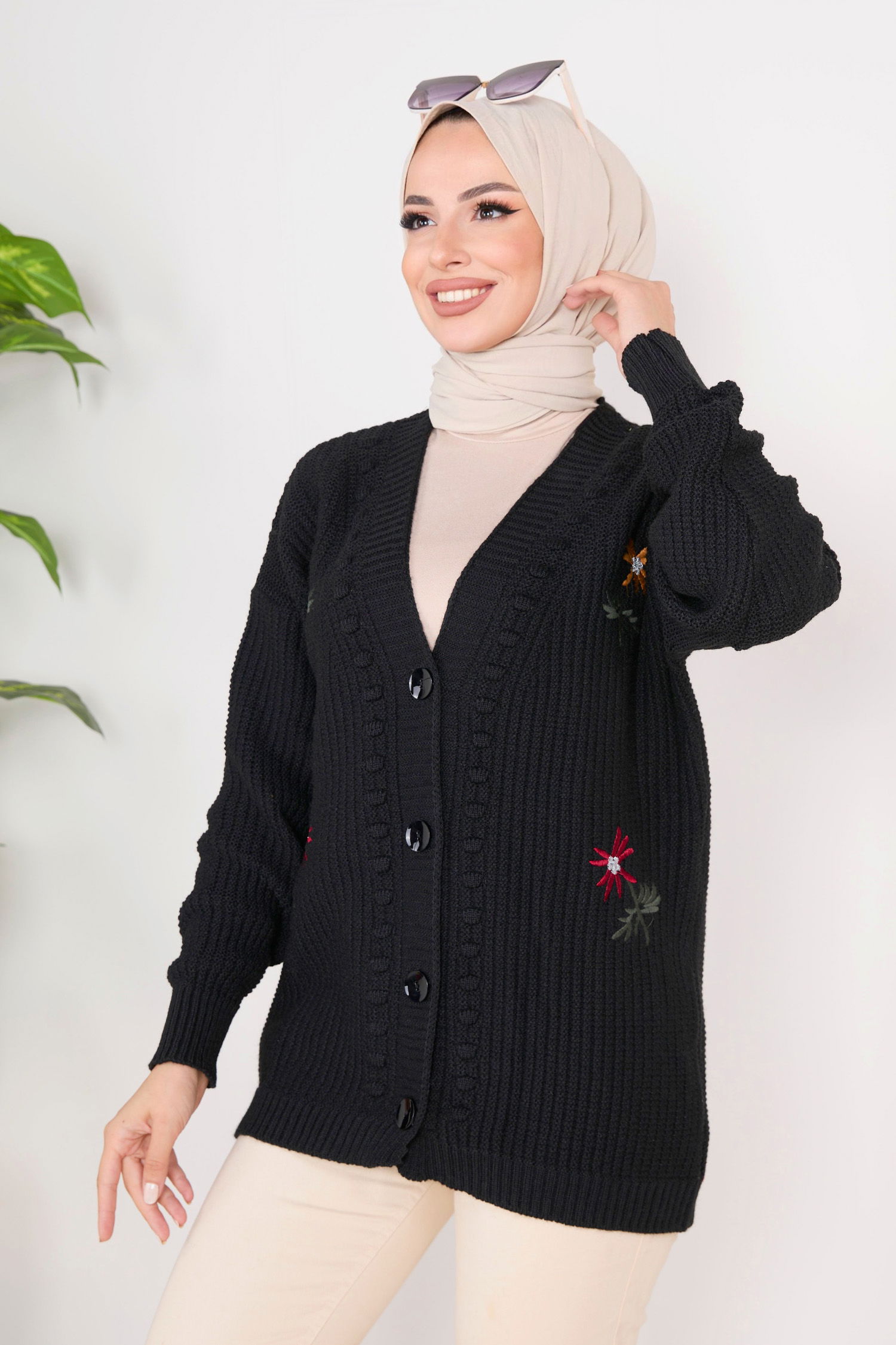 23088-SIYAH Triko Hırka - 5