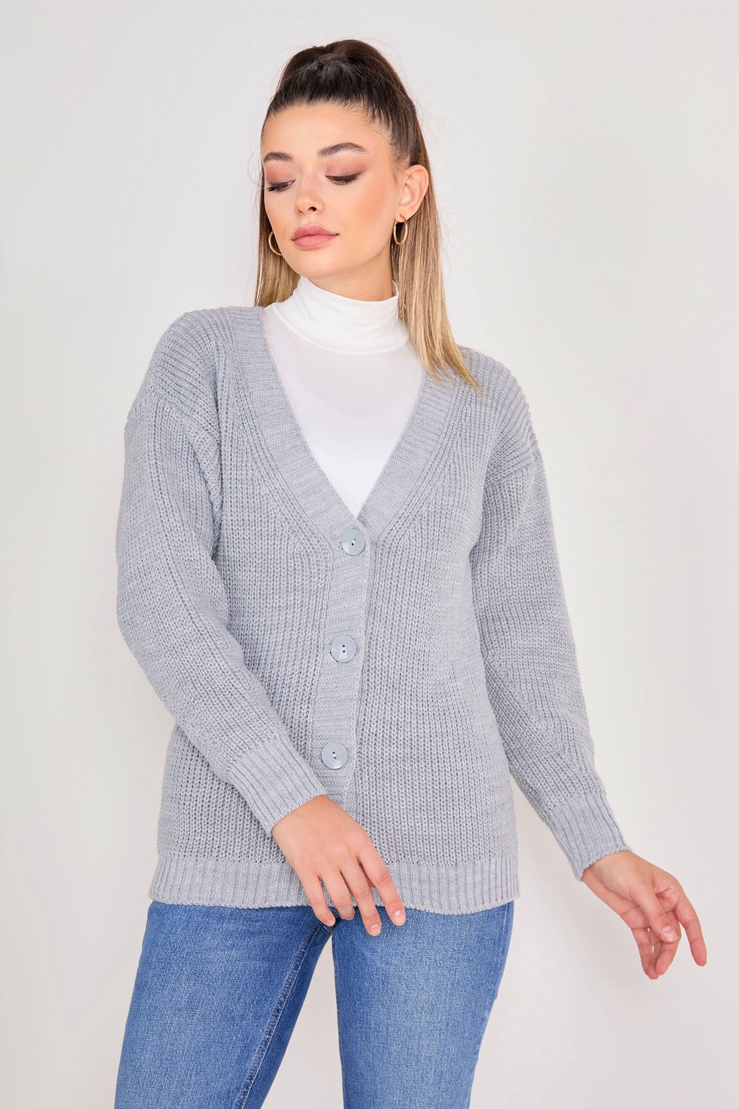 23090-GRI Triko Hırka - 1