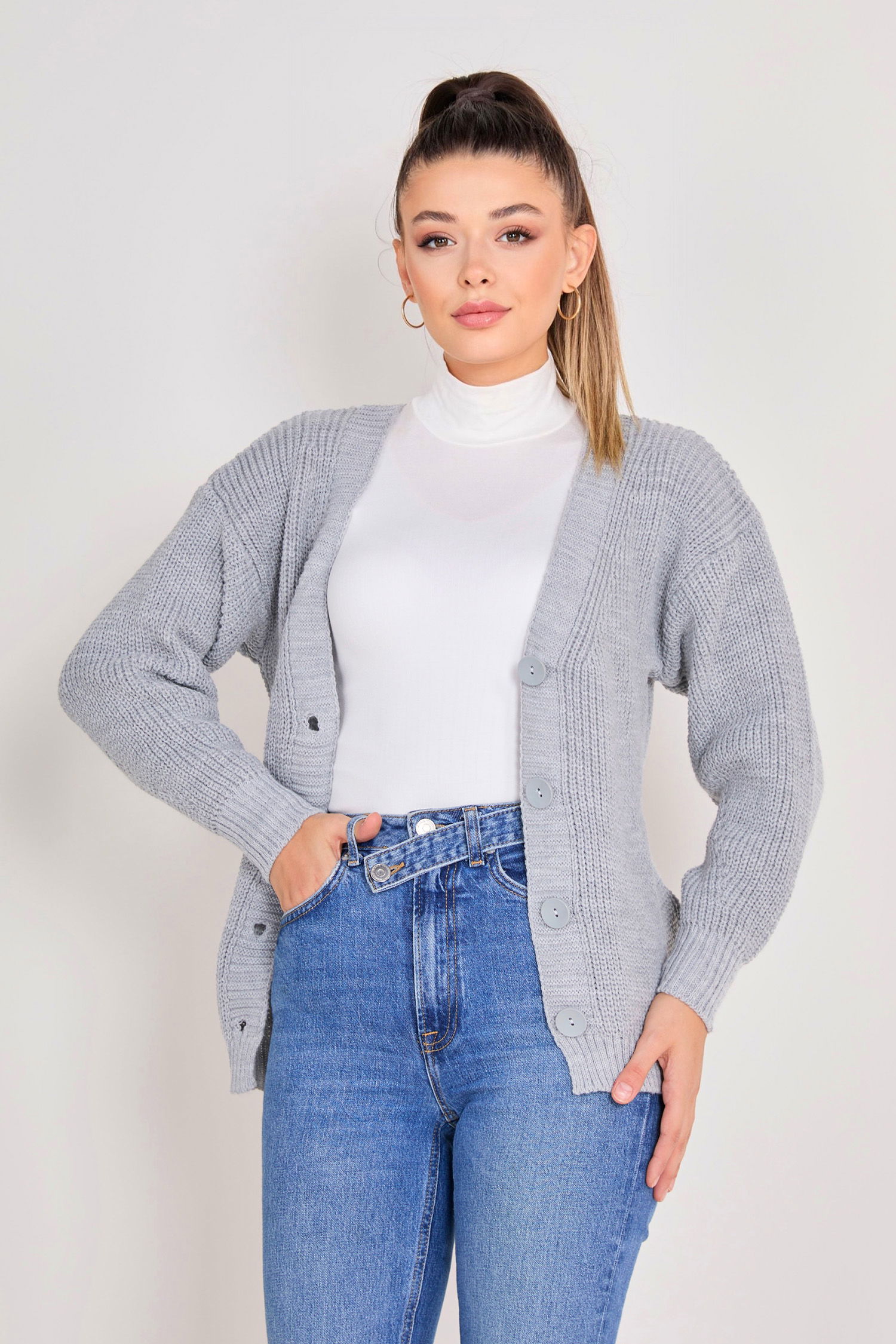 23090-GRI Triko Hırka - 2