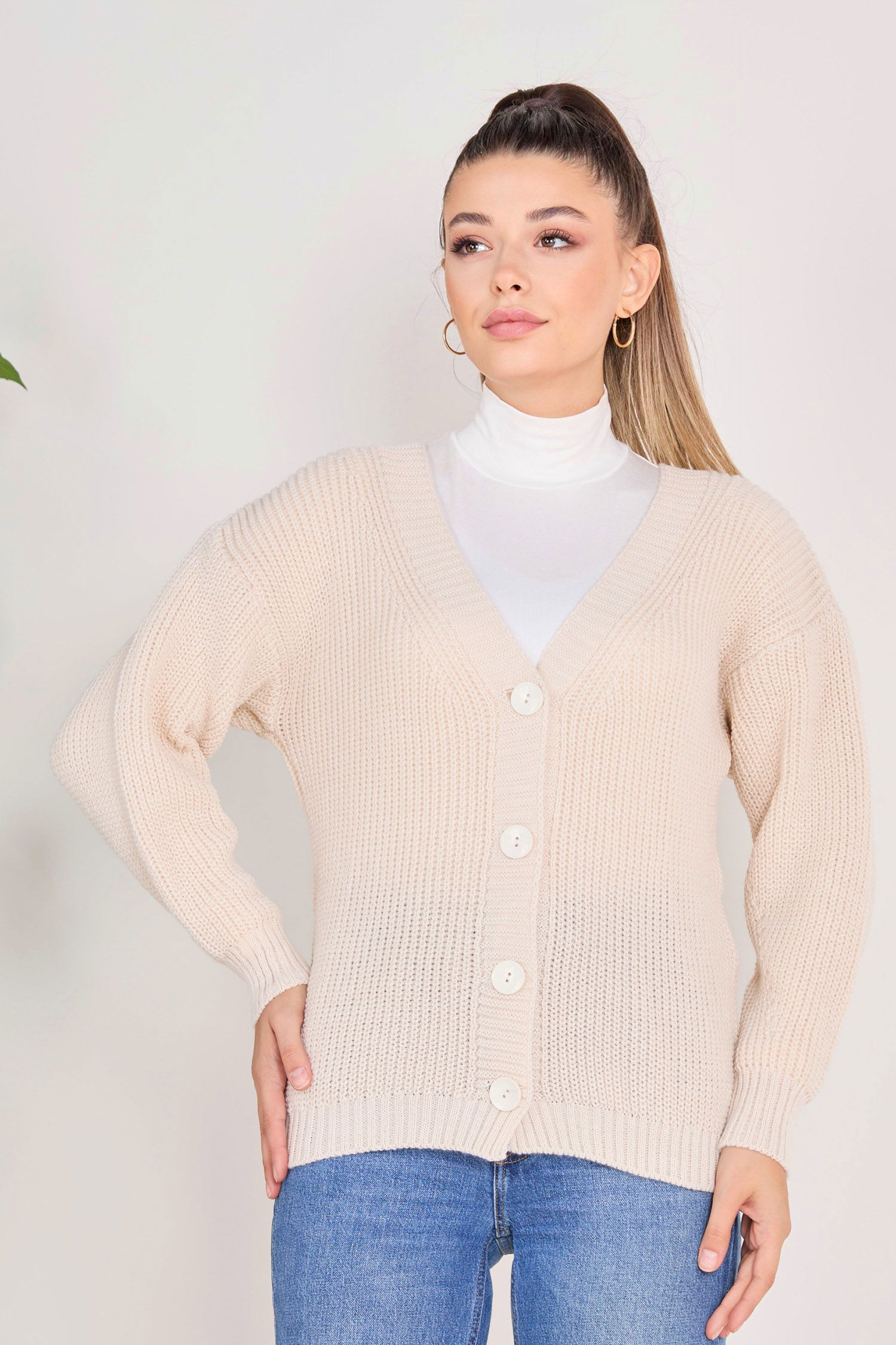 Triko Hırka Krem - 23090 - 2