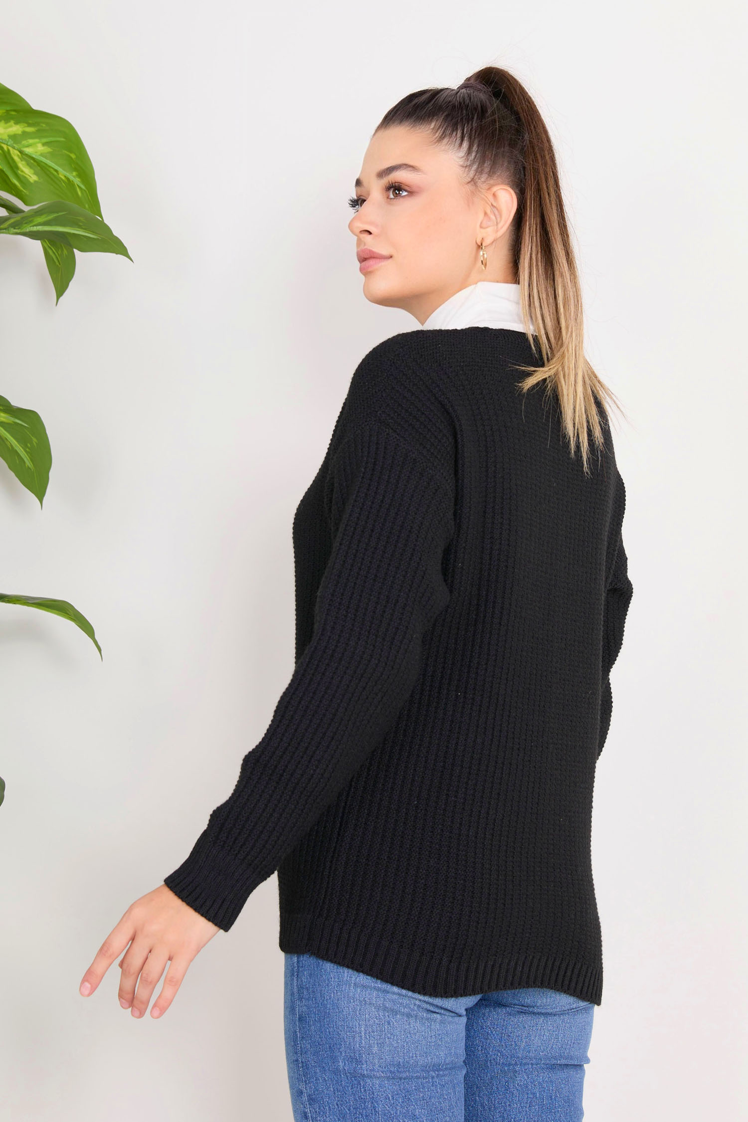 23090-SIYAH Triko Hırka - 6