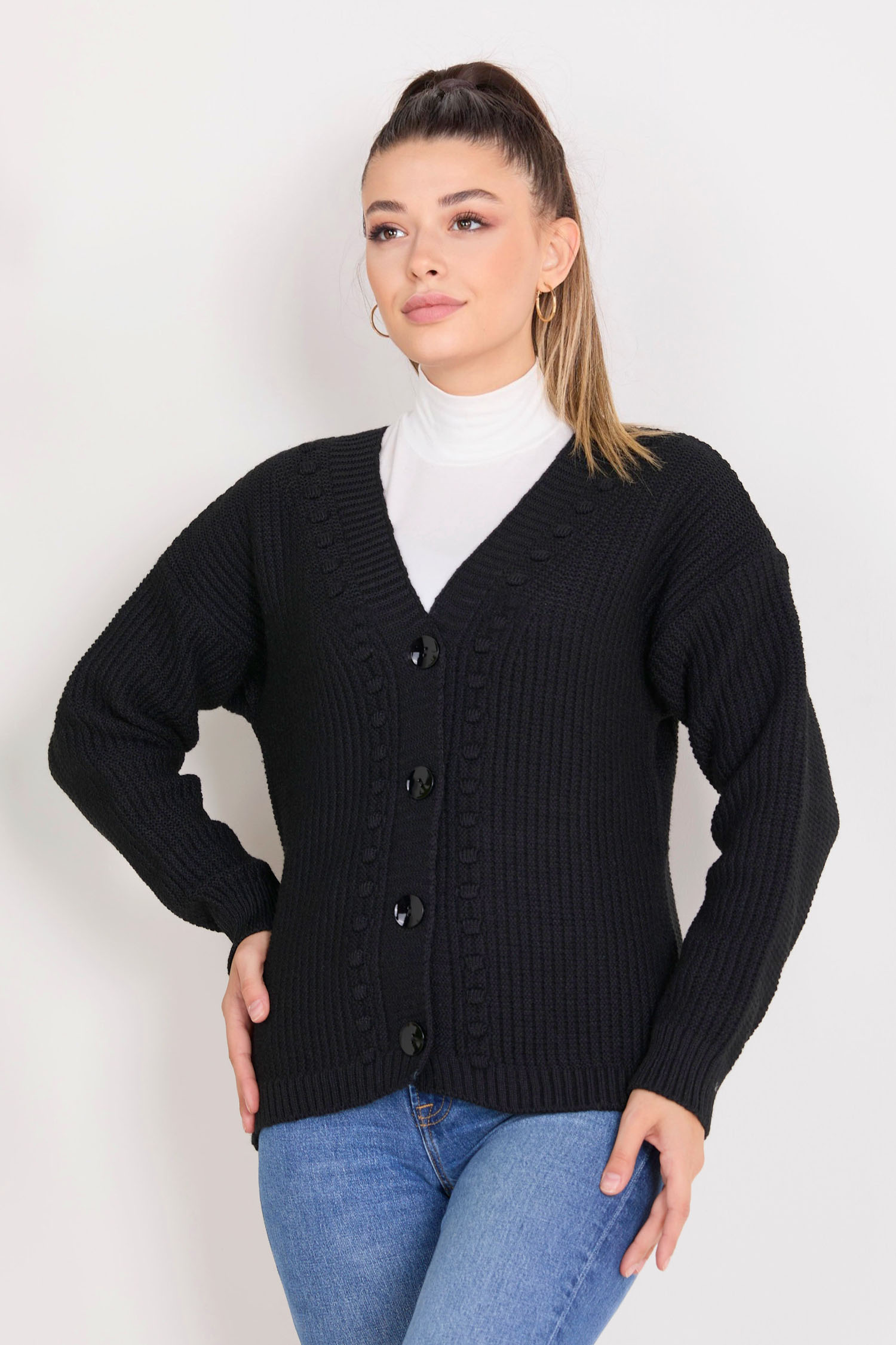 23090-SIYAH Triko Hırka - 2