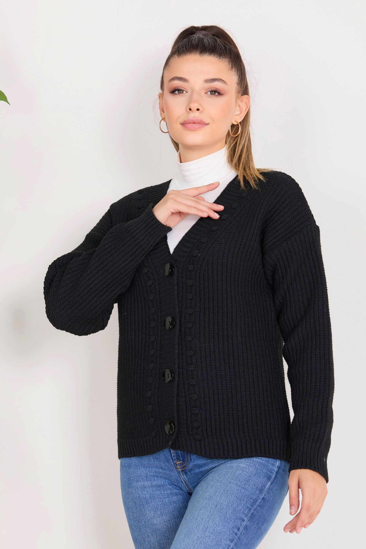 23090-SIYAH Triko Hırka - 3