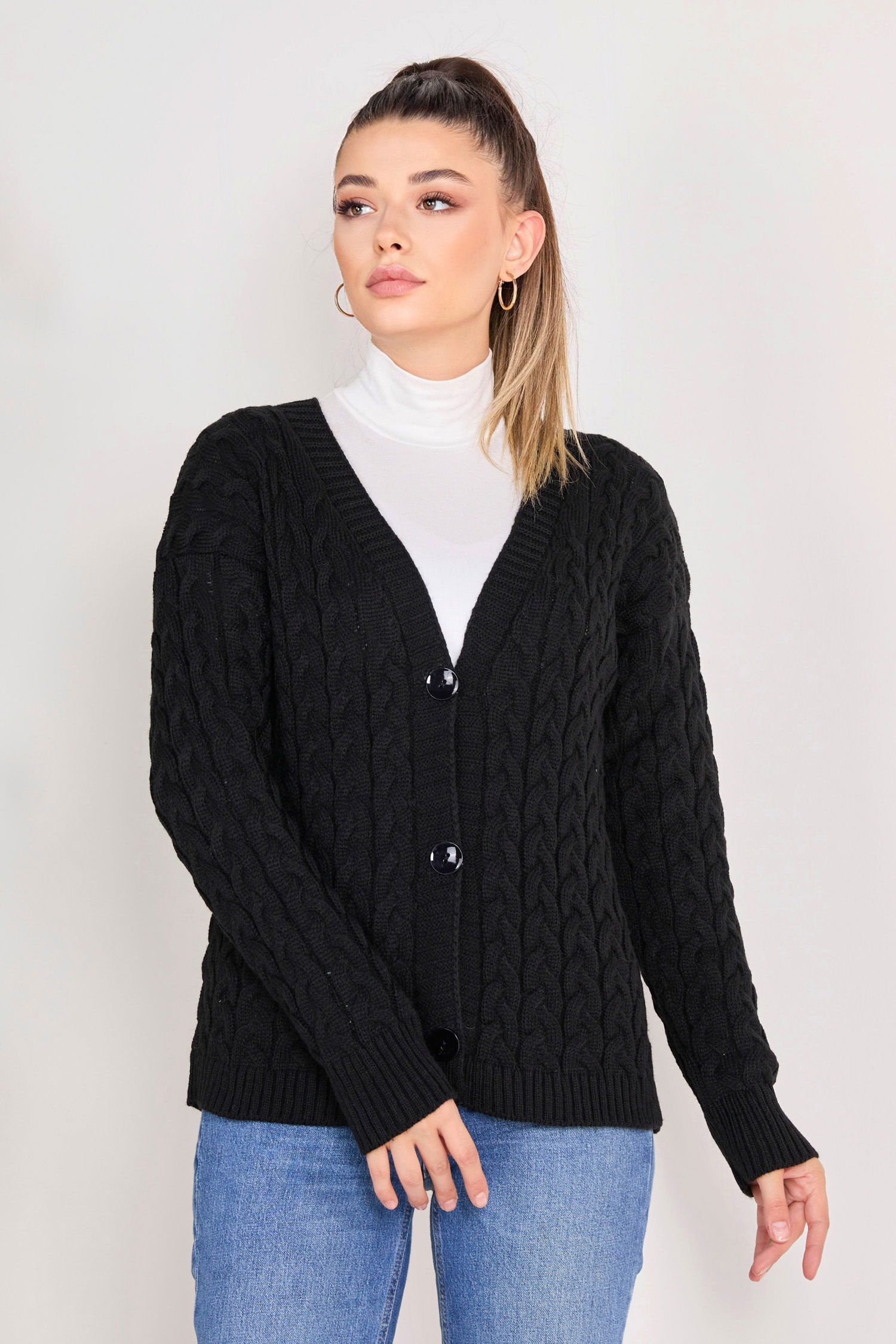 23091-SIYAH Triko Hırka - 1