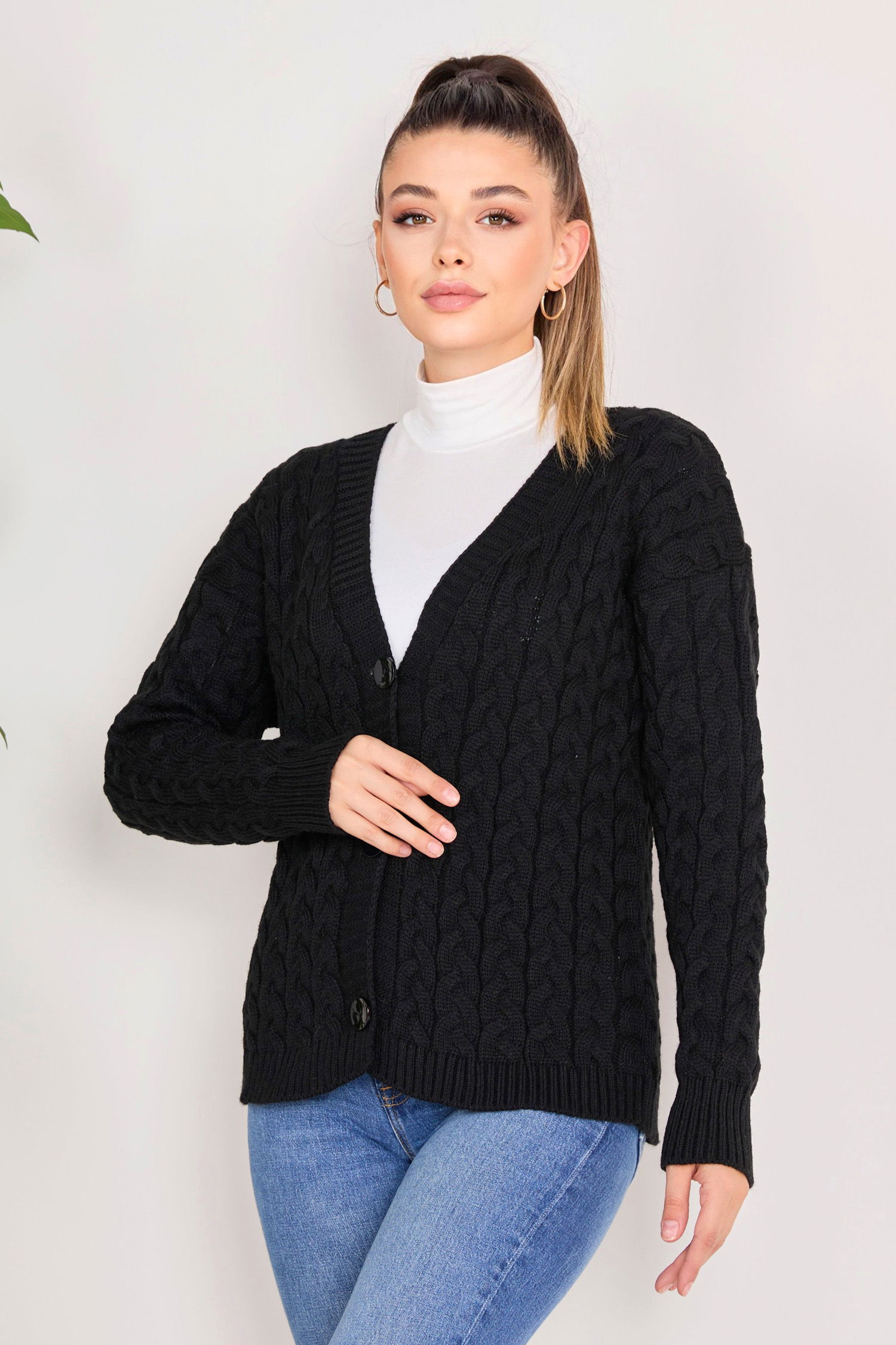 23091-SIYAH Triko Hırka - 2