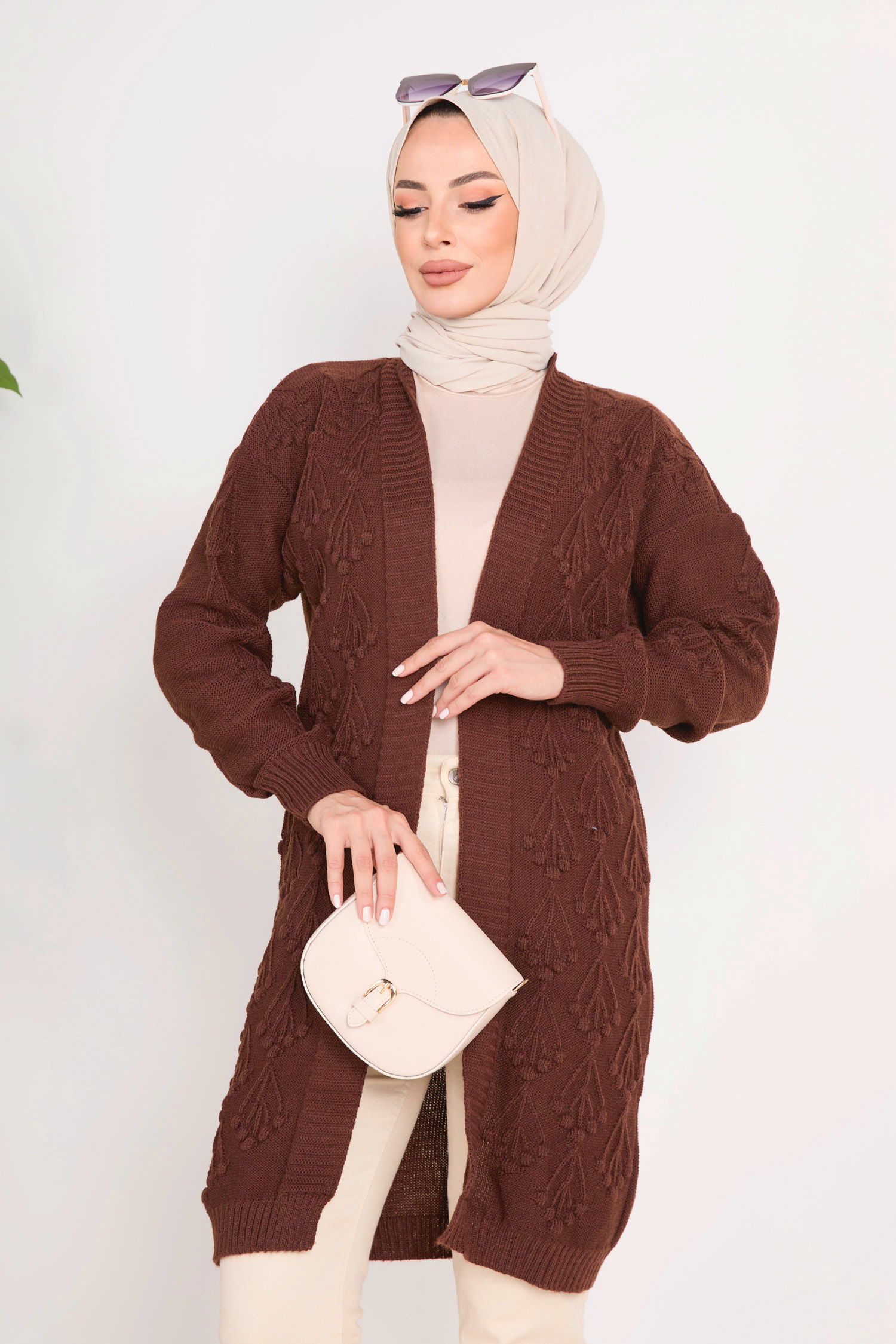 23092-KAHVE Triko Hırka - 3