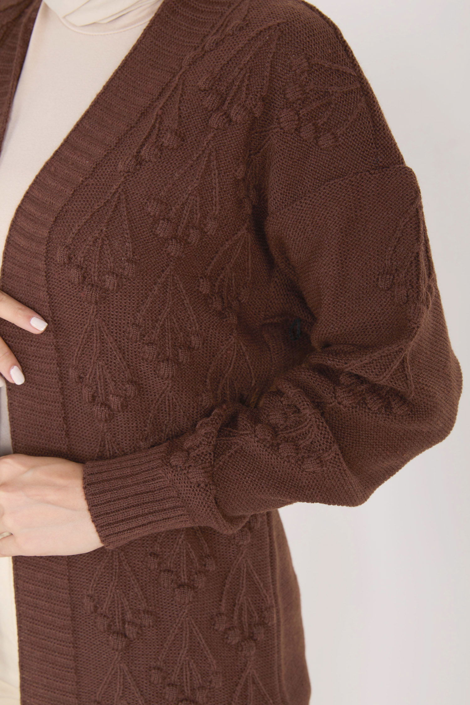 23092-KAHVE Triko Hırka - 5