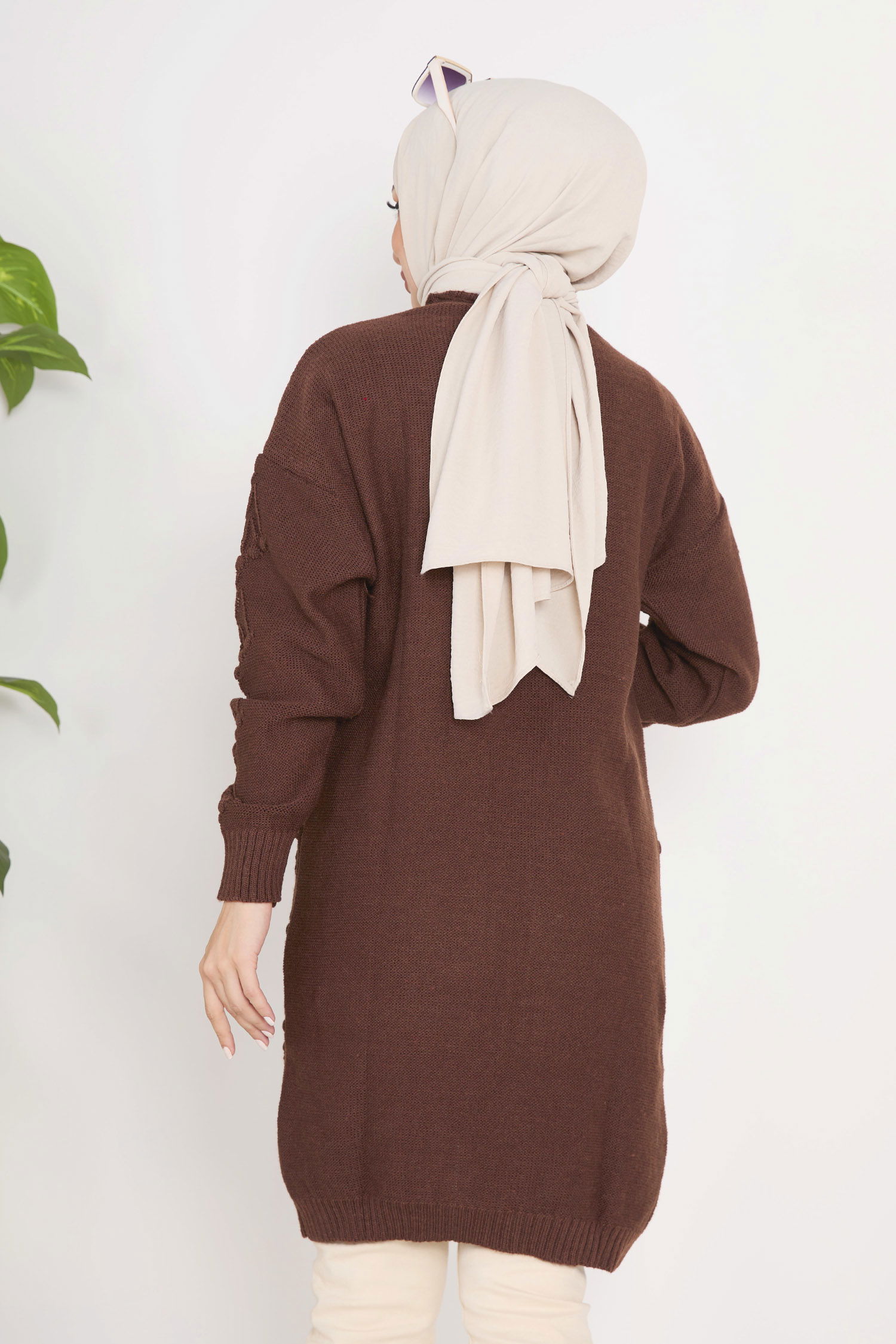 23092-KAHVE Triko Hırka - 6