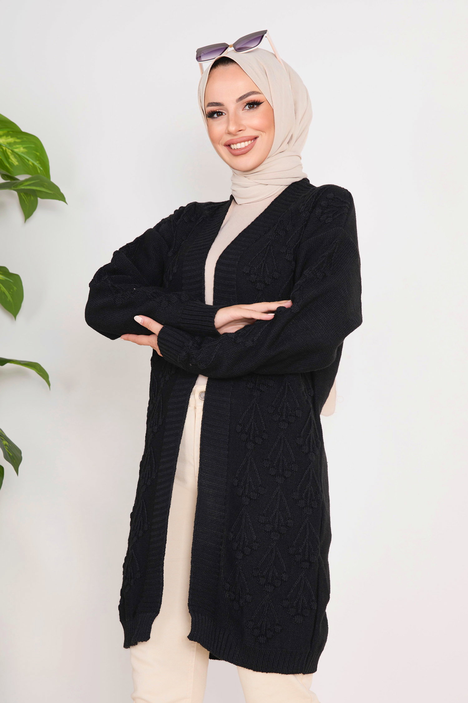 23092-SIYAH Triko Hırka - 1