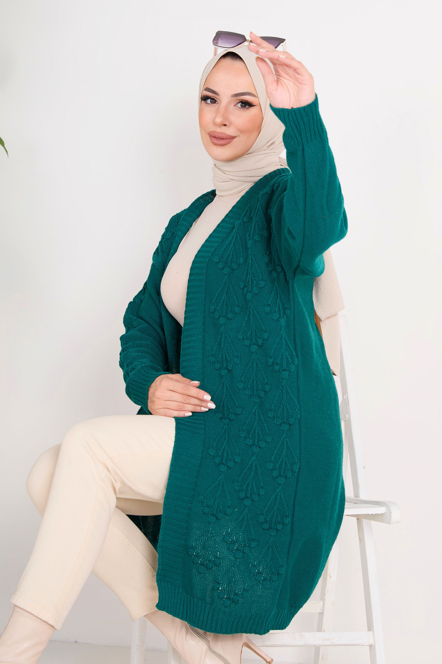 23092-ZUMRUT Triko Hırka - 1