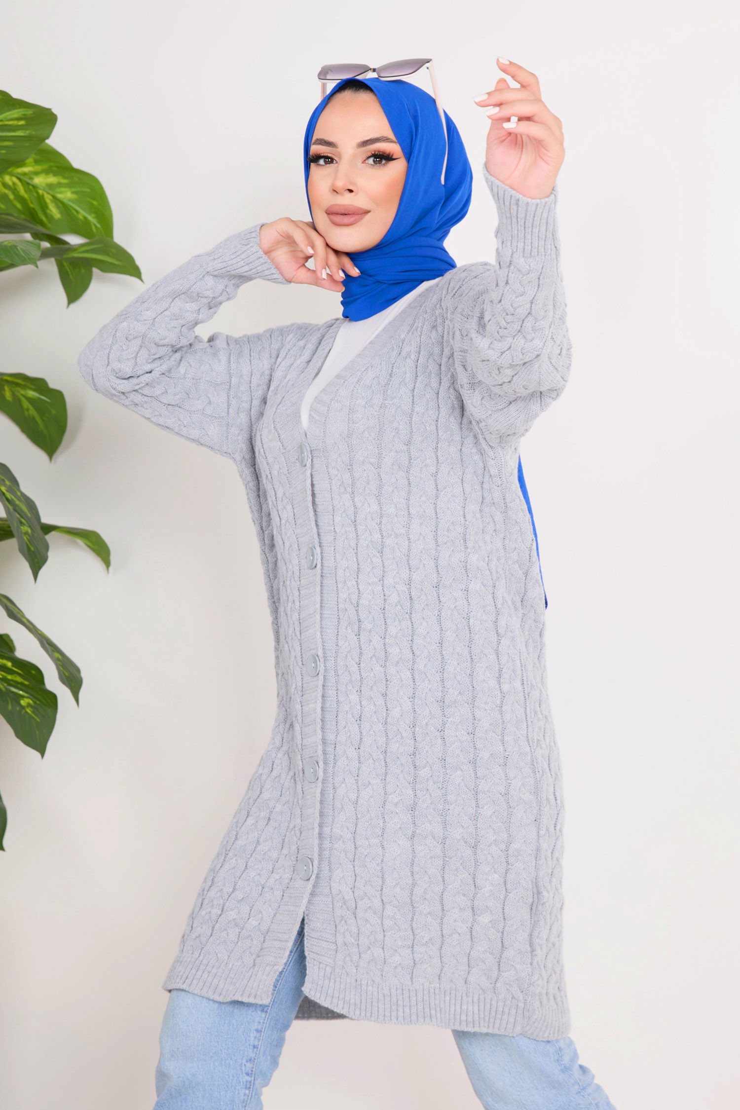 23093-GRI Triko Hırka - 1