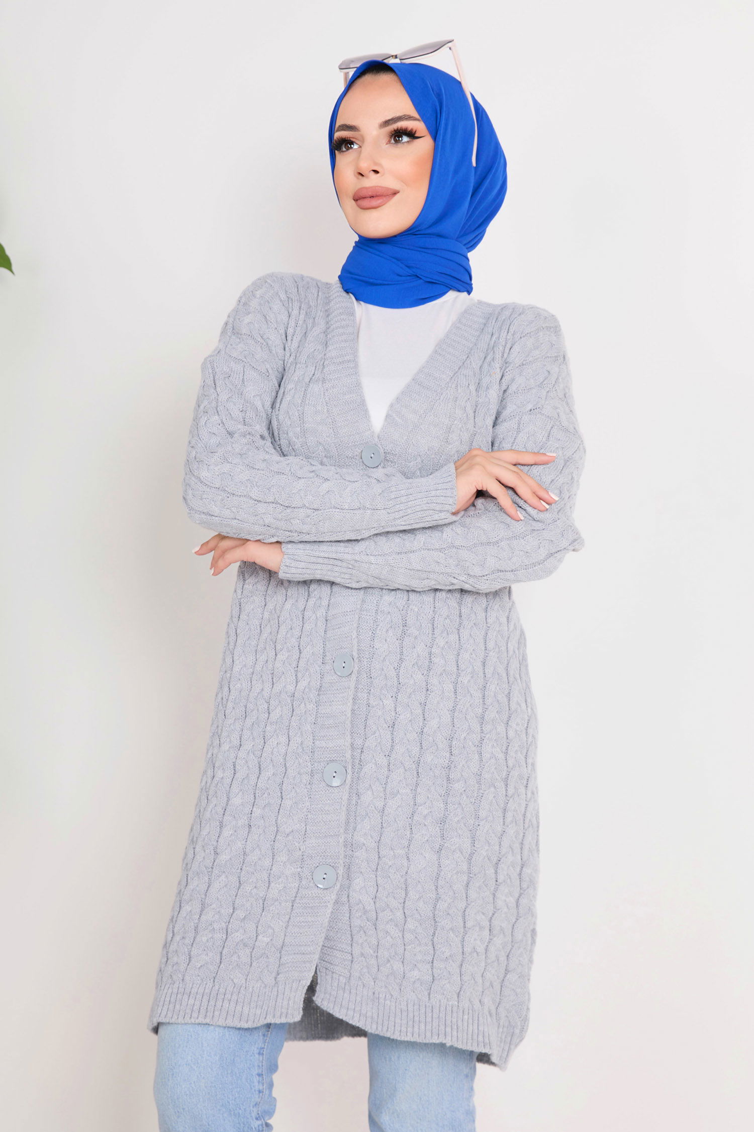 23093-GRI Triko Hırka - 4