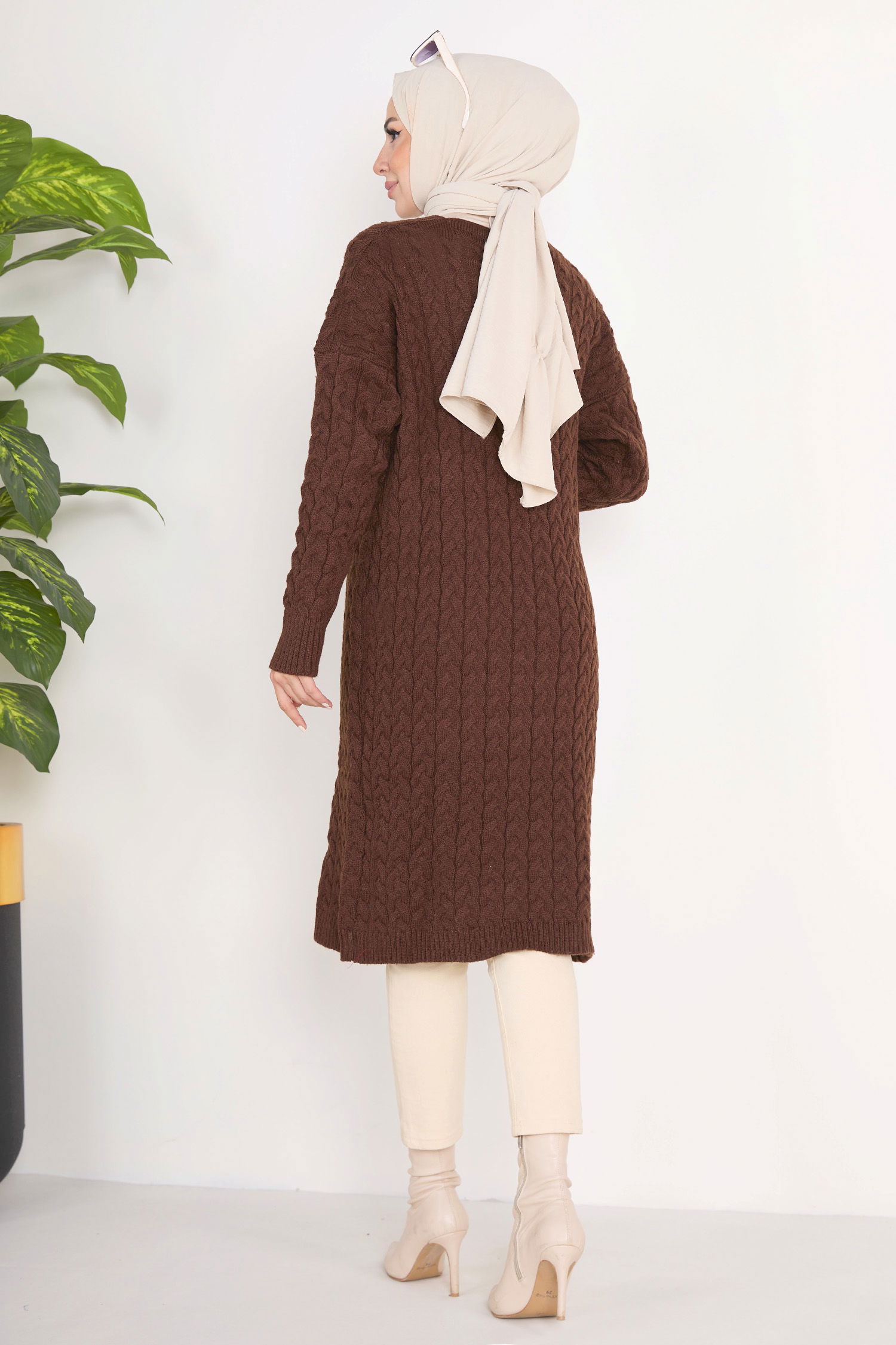 23093-KAHVE Triko Hırka - 6